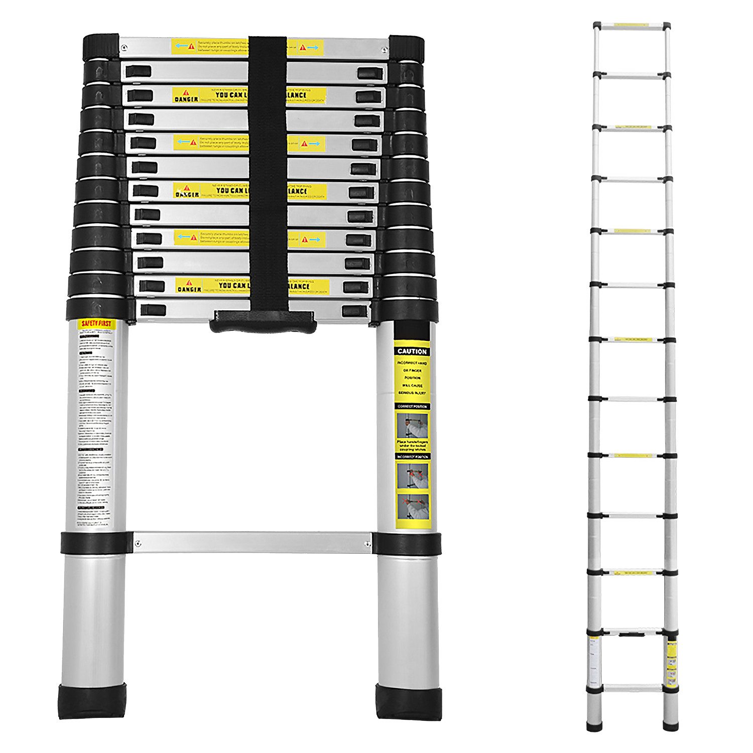 Clanmacy Teleskopleiter Teleskopleiter Stehleiter Alu 2.6m-4.4m Anlegeleiter bis 150kg