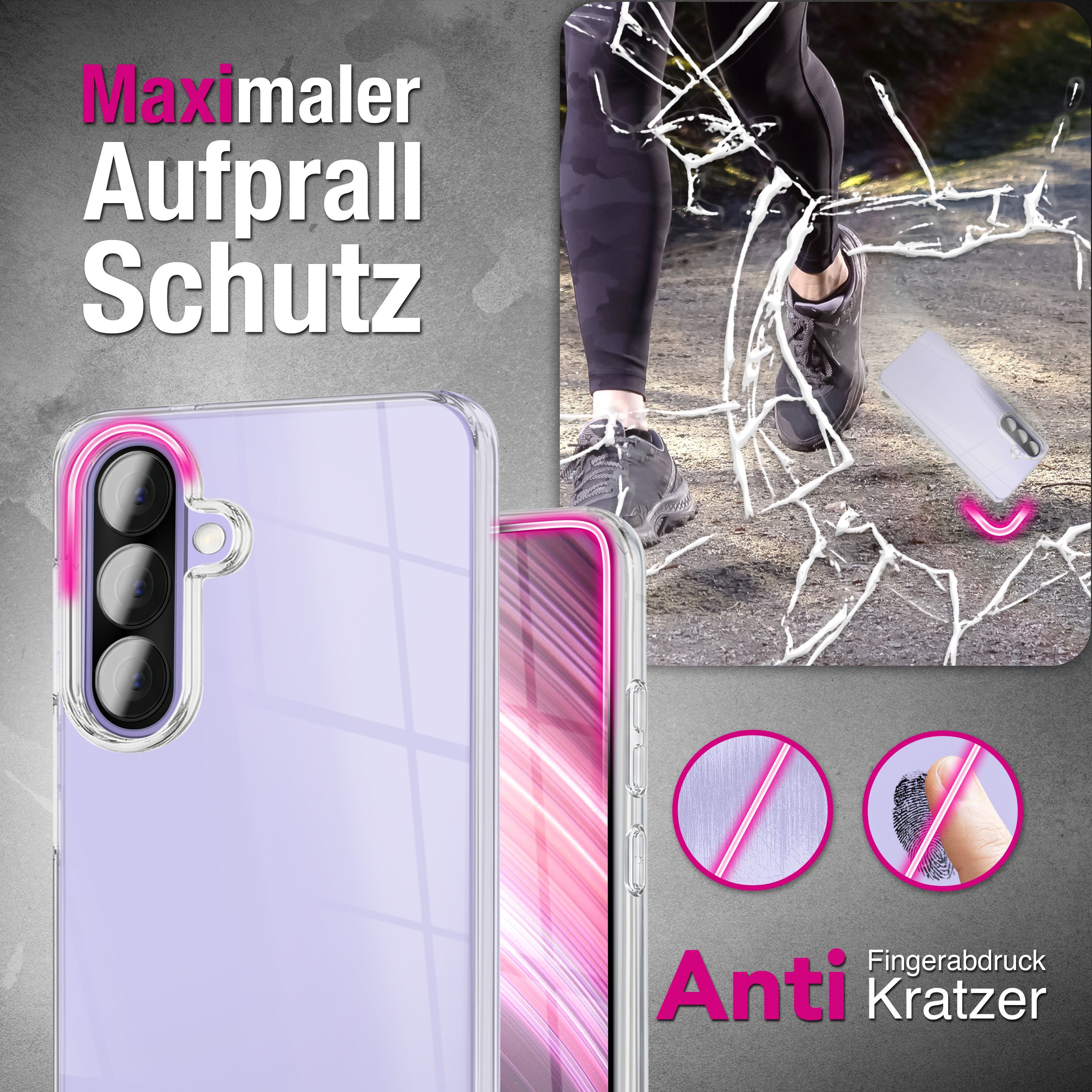 Nalia Smartphone-Hülle Samsung Galaxy A57 17 cm (6,7 Zoll), 360GUARD Case - 360-Grad Rundumschutz, Displayschutz, Klar & Anti-Gelb – Bild 4 von 5