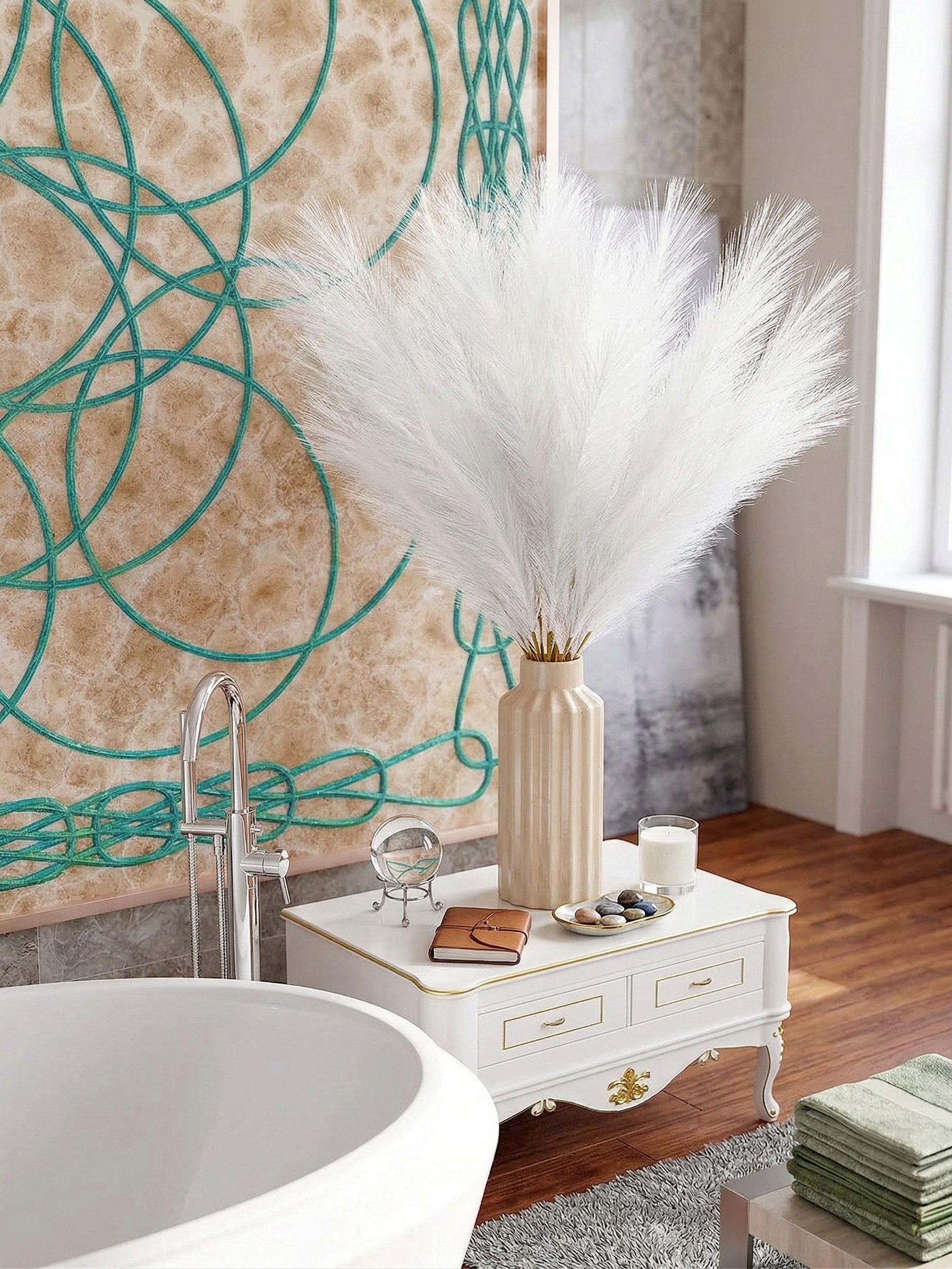 Kunstblume Künstliches Pampasgras 30 Stück Set Deko – Kunstpflanze flauschig Boho Pampasgras, Fanci Home, für Wohnzimmer Schlafzimmer, langlebig pflegeleicht