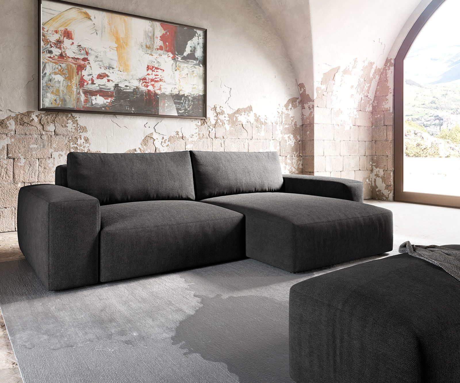 DELIFE Ecksofa Lanzo, XL Mikrofaser Schwarz günstig online kaufen