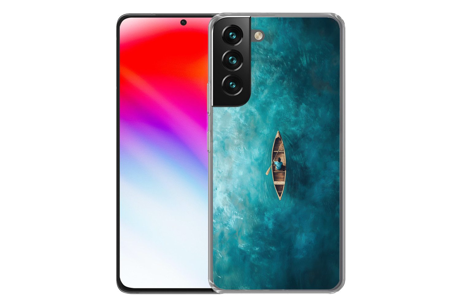 MuchoWow Handyhülle für Samsung Galaxy S22 Boot - Wasser - Blau, Phone Case, Silikon, Schutzhülle Dünn
