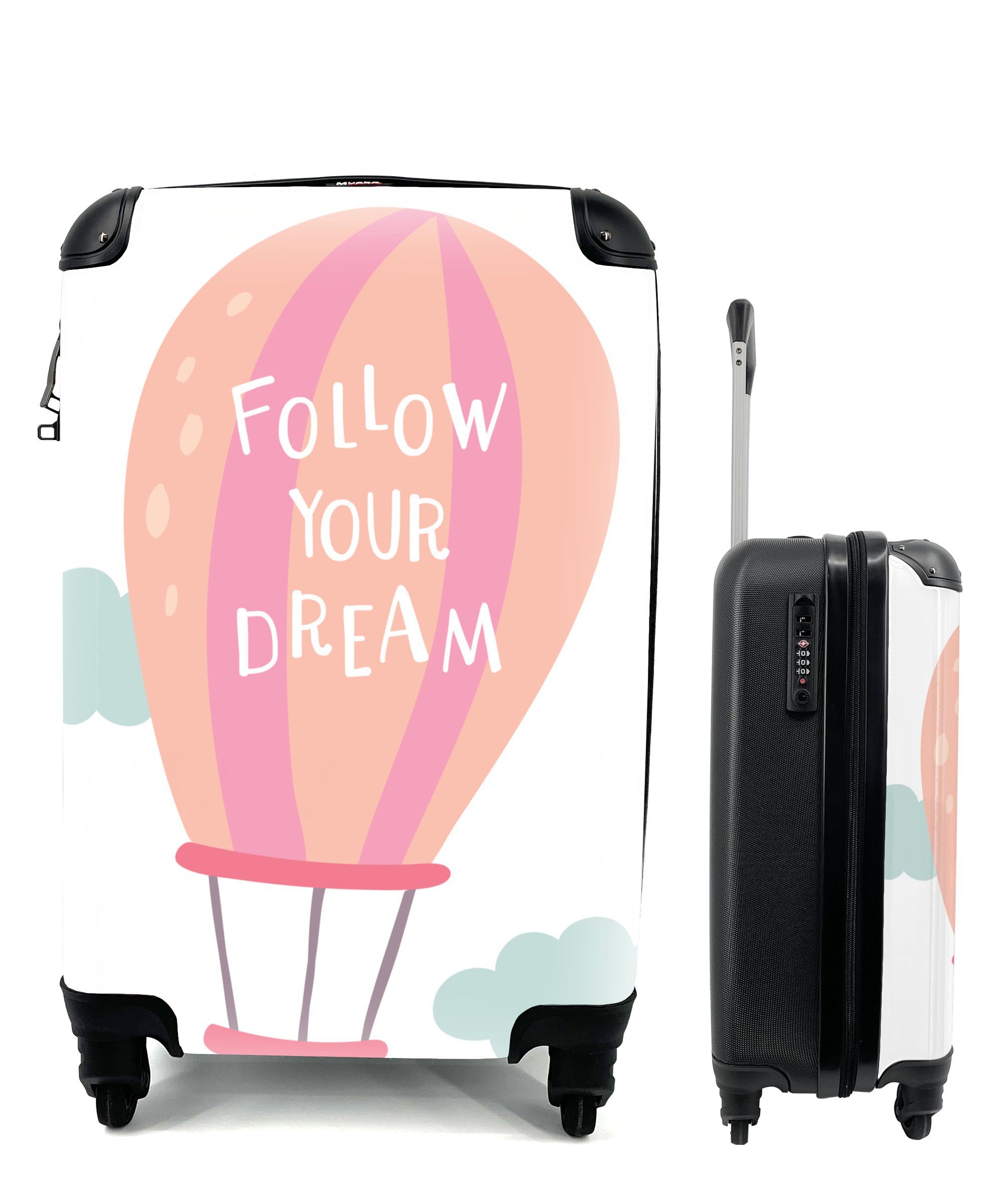 Luftballon, Zitat Illustration Handgepäckkoffer dem für einem Reisekoffer deinem Handgepäck 4 Rollen, MuchoWow Traum" Ferien, mit Trolley, Reisetasche rollen, und "Folge mit