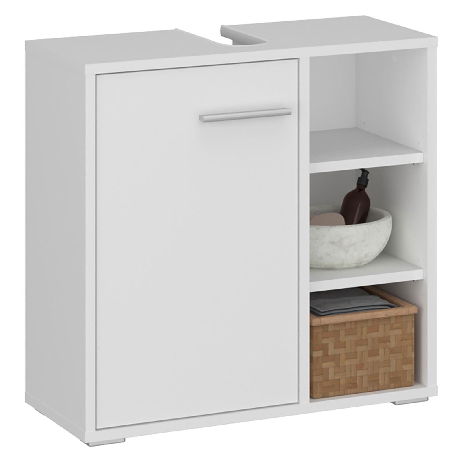 CARO-Möbel Waschbeckenschrank ORNA Waschbeckenunterschrank weiß mit 1 Tür  und 3 offenen Fächern Waschbeck | Waschbeckenunterschränke