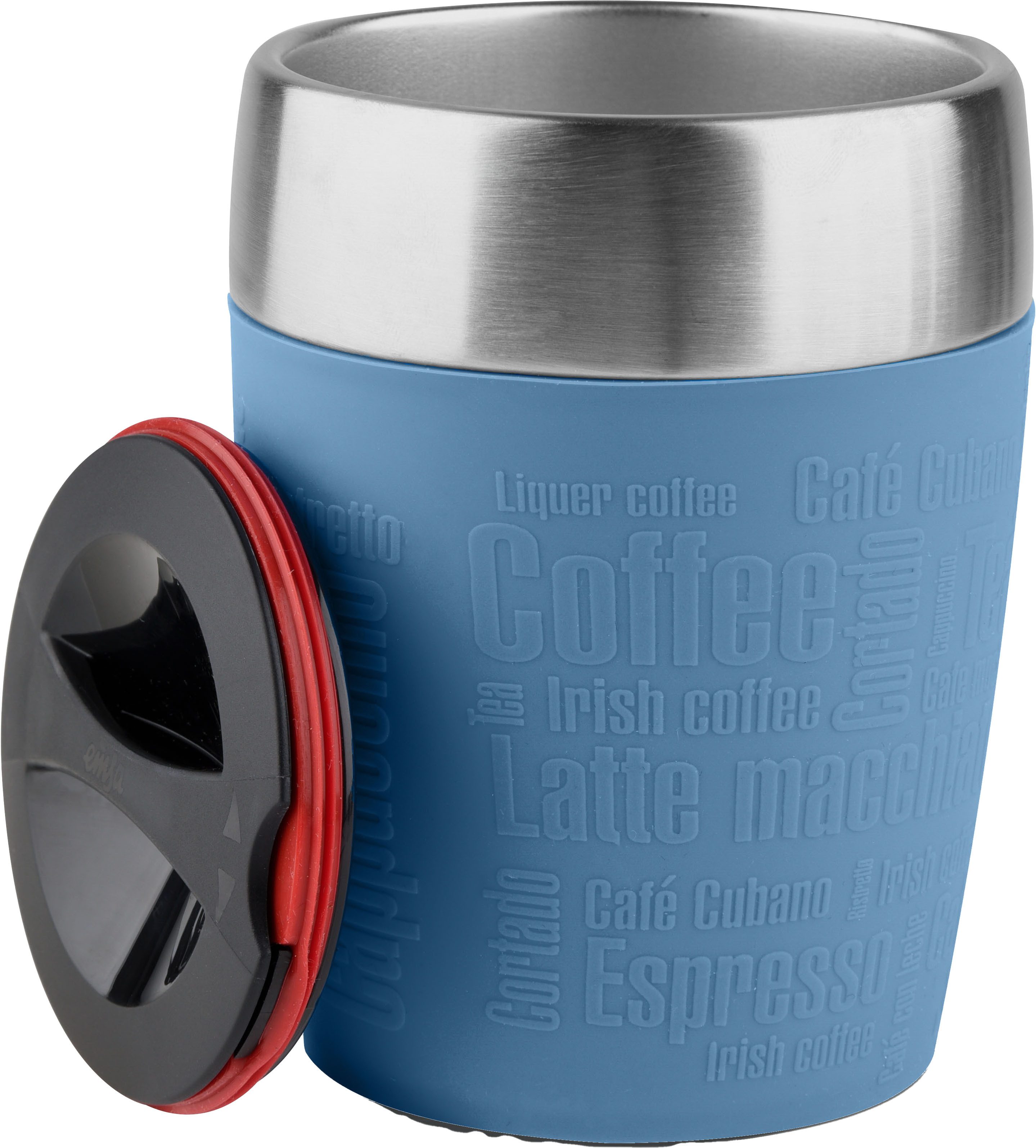 Emsa Thermobecher Travel Cup, 1-tlg., Edelstahl, Silikon, 0,2 Liter, Edelstahl, Trink- und Eisbecher, gummierte Manschette