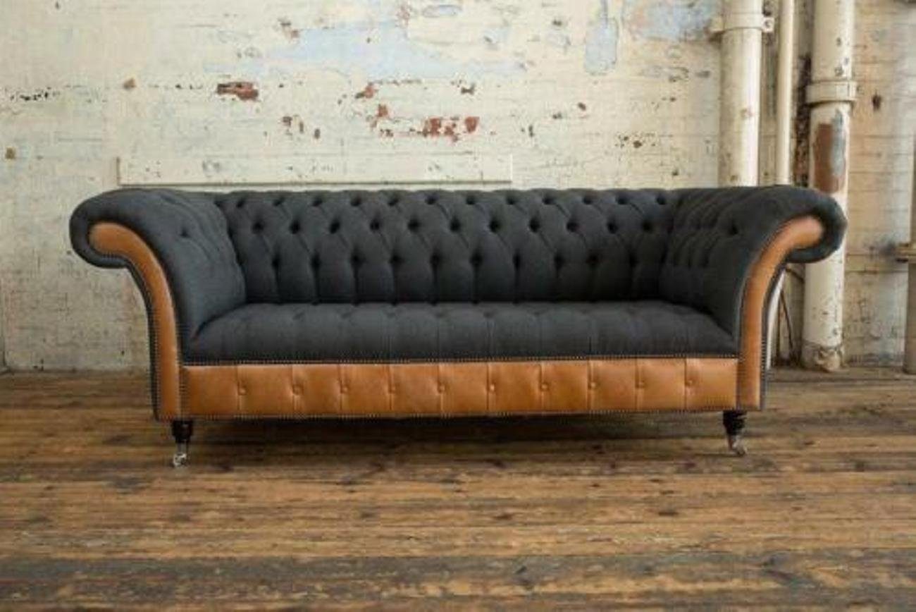 JVmoebel 3-Sitzer Bi Material Chesterfield Couch 3 Sitzer Couch mit Leder und Textil