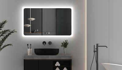 WDWRITTI Spiegel 100x60 cm Badspiegel mit beleuchtung und Uhr LED Wandspiegel groß (Memory, Touch Wandschalter, Dimmbar, 3Lichtfarben), 3000/4000/6500K, Energiesparend, IP44