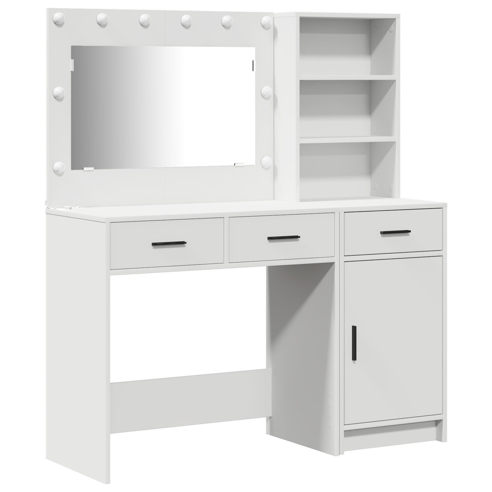 Schminktisch 2-tlg. Schminktisch-Set mit LED-Leuchten Weiß Holzwerkstoff