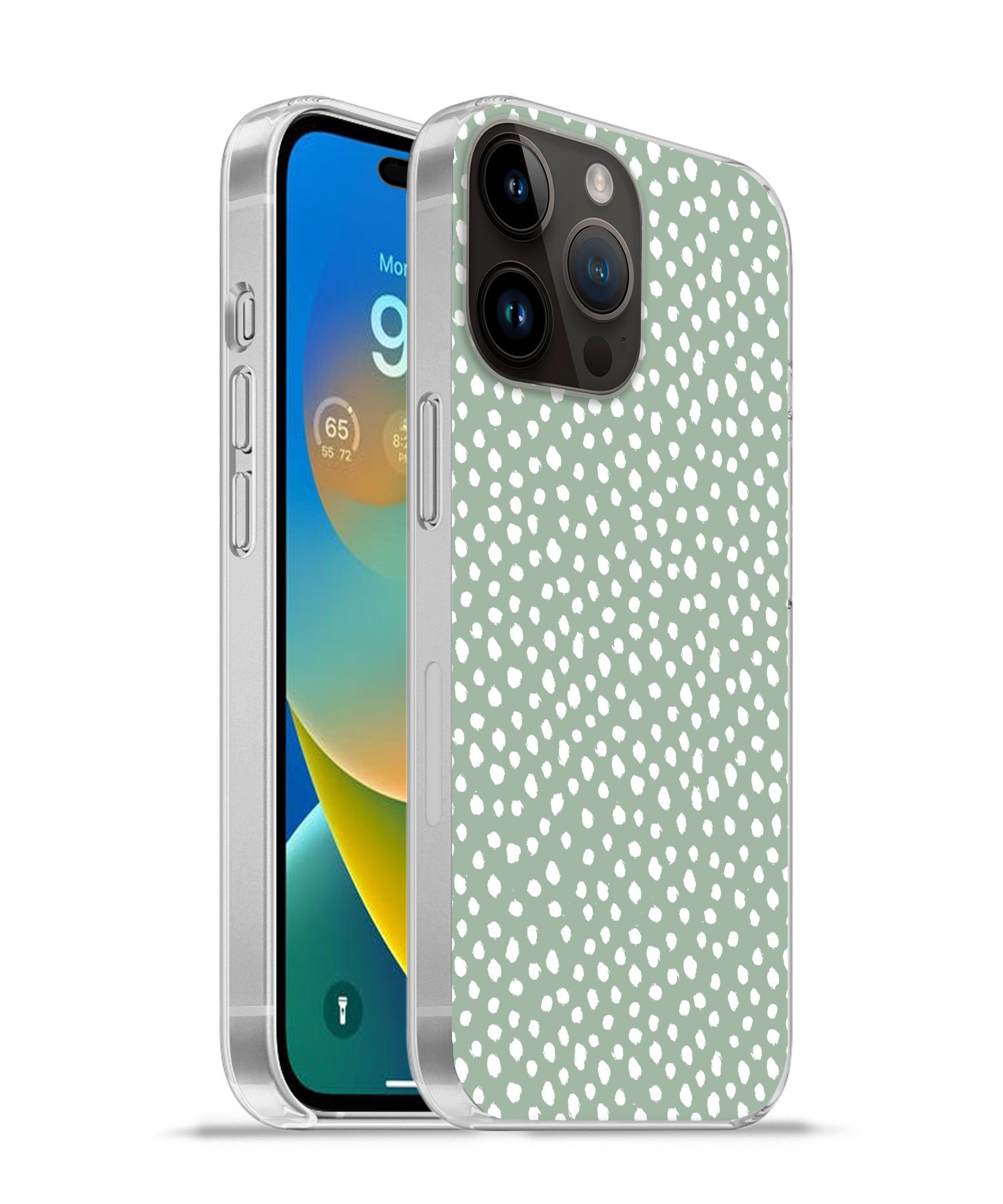 Handyhülle für Apple iPhone 14 Pro Polka dots - Grün - Weiß