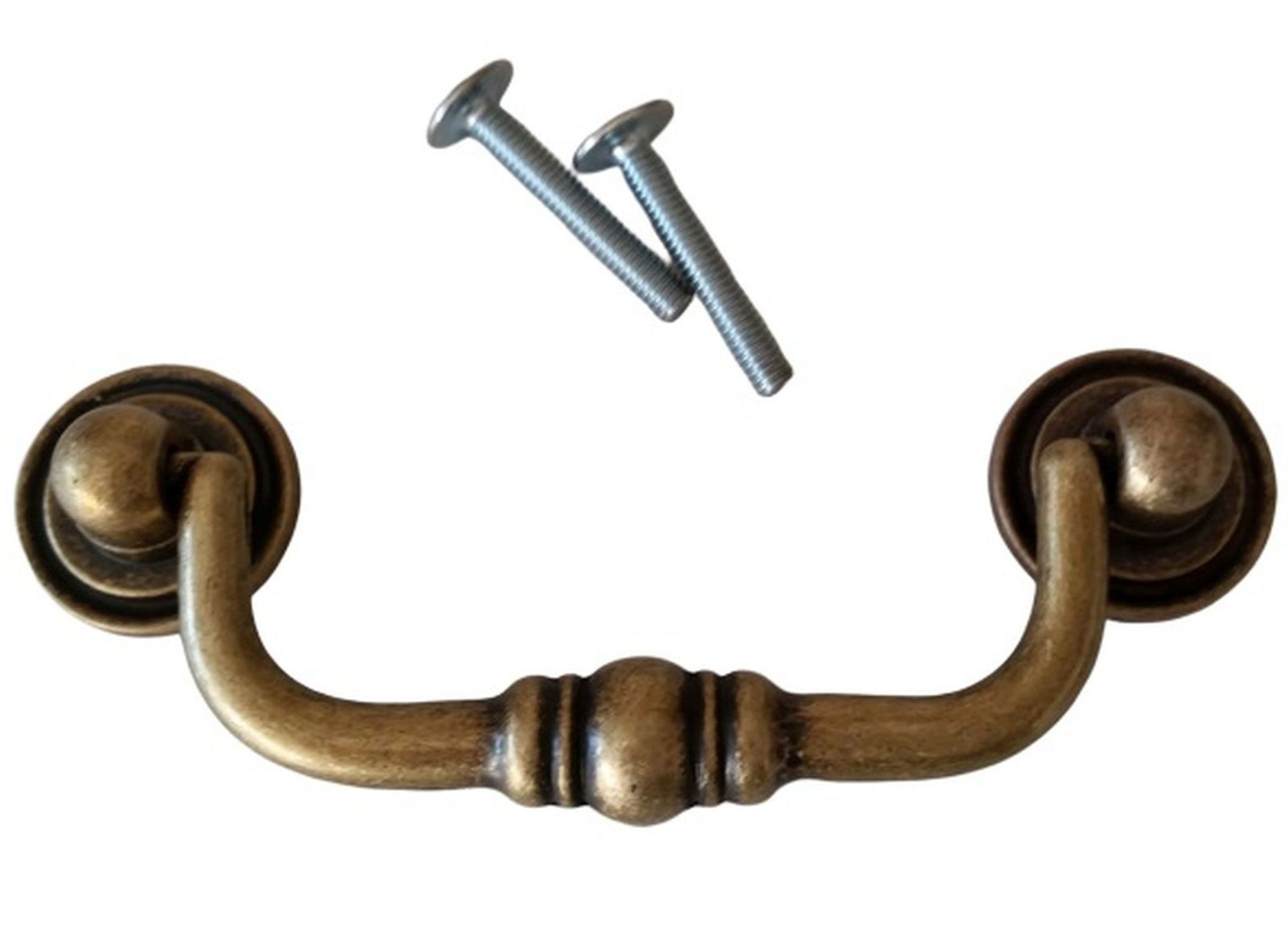 Möbelgriff Hängegriff BA 80mm, Klappgriff antik, Truhengriff Altmessing