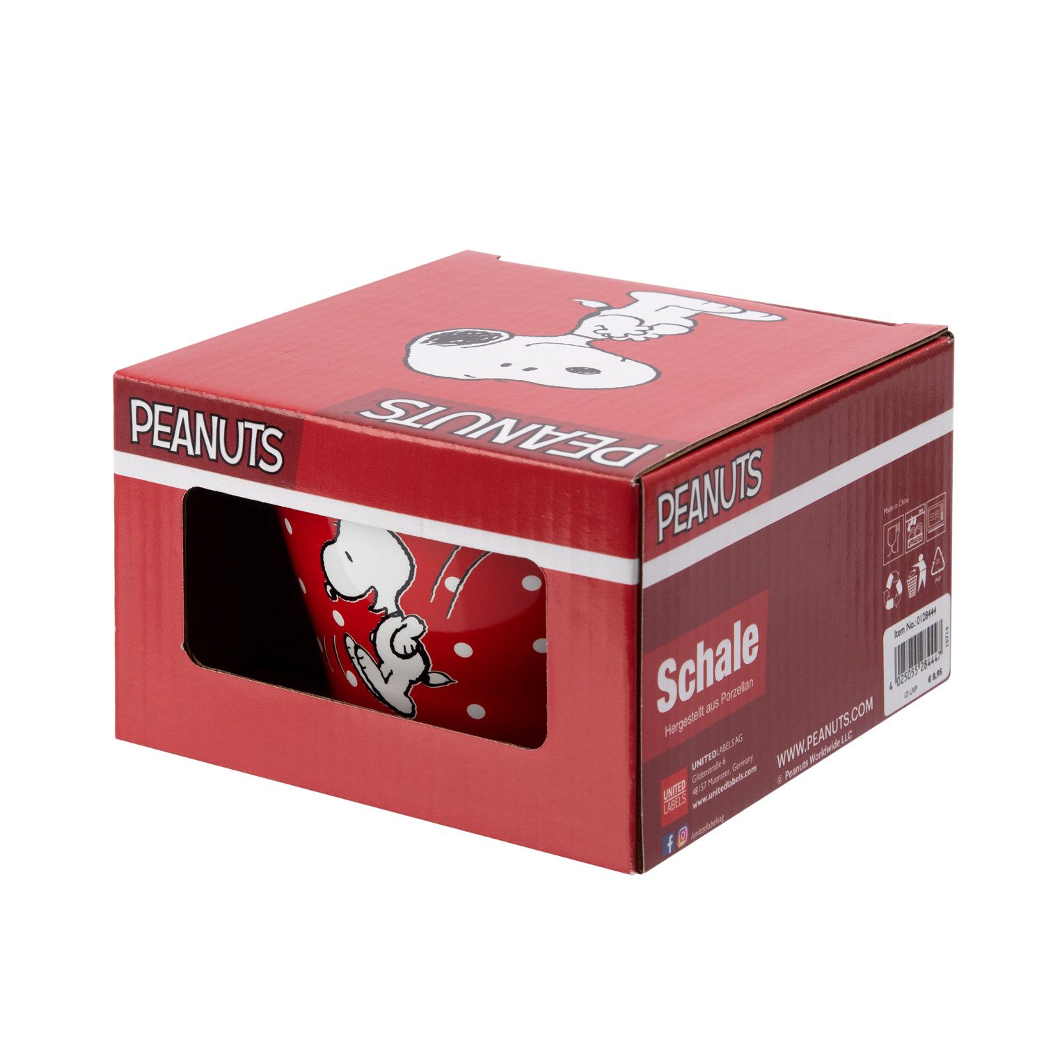 United Labels® Müslischale The Peanuts Müslischale Snoopy - Rot mit Punkten Porzellan 500ml, Porzellan – Bild 4 von 4