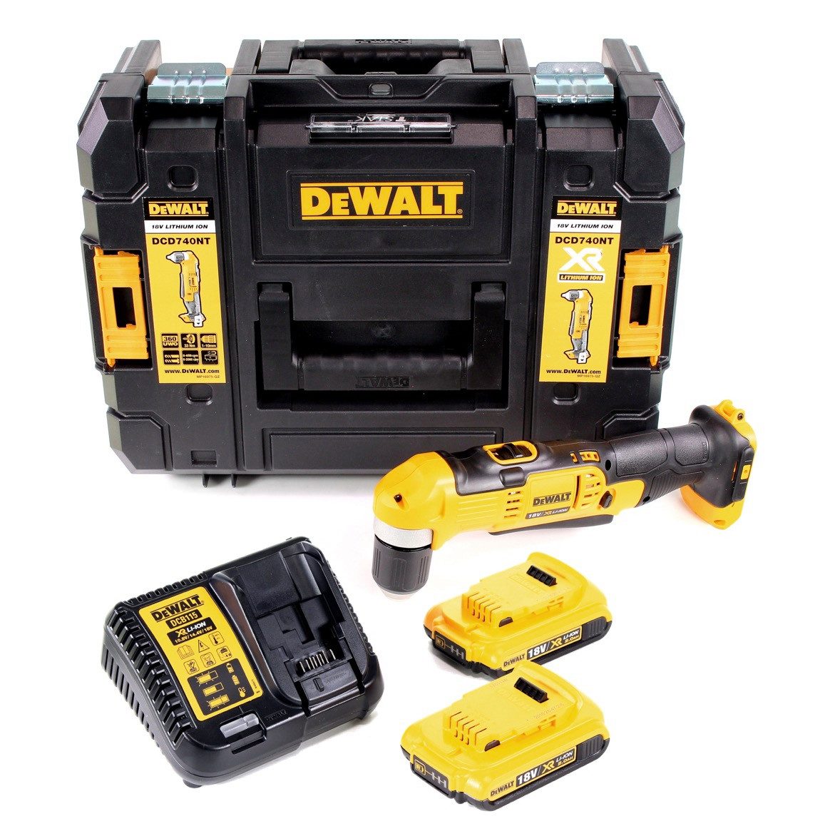 DeWalt Akku-Winkelbohrmaschine DCD 740 D2 Akku Winkelbohrmaschine 18V 33Nm + 2x Akku 2,0Ah