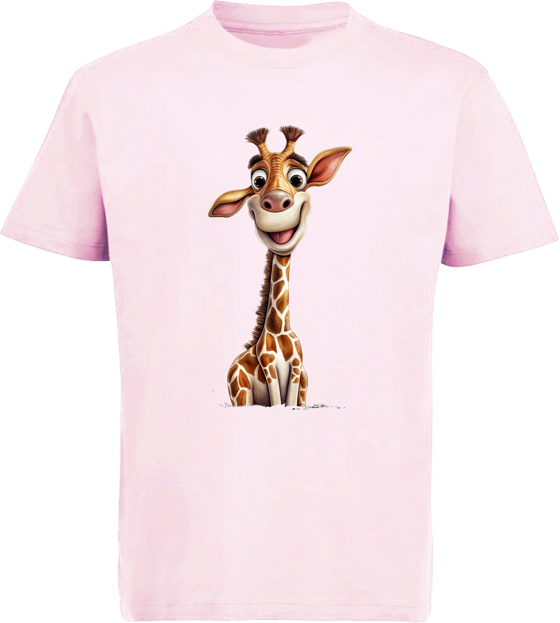 MyDesign24 T-Shirt i273 rosa Aufdruck, Shirt Kinder bedruckt Wildtier Baby mit Baumwollshirt Print Giraffe 