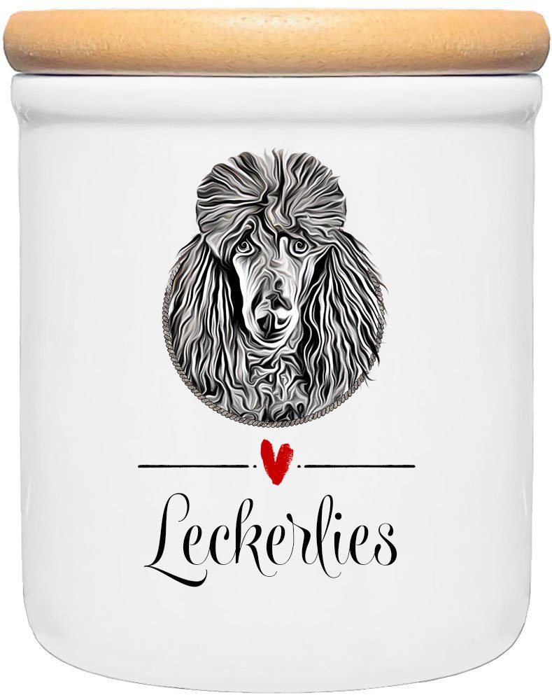 Cadouri Keramikdose - Keramik, Hundekeksdose, Holzdeckel), Deutschland, Hundebesitzer, Leckerlidose Hund (Leckerlidose PUDEL Hunderasse, in mit 2-tlg., Hundekekse, mit 400 ml - für 1x Vorratsdose für handgefertigt