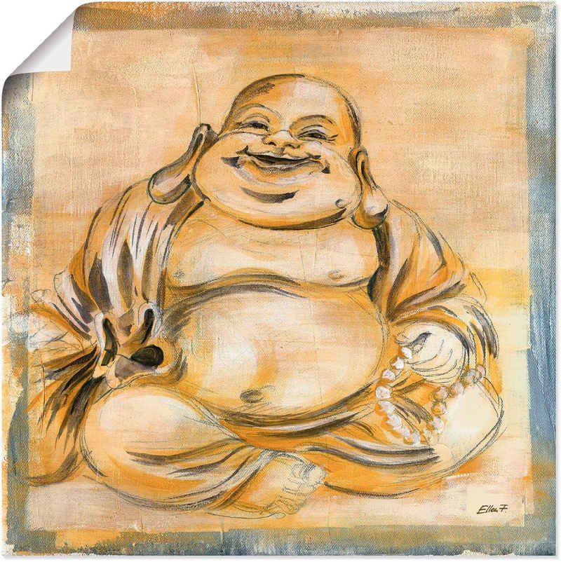 Artland Wandbild »Fröhlicher Buddha I«, Religion (1 St), in vielen Größen & Produktarten - Alubild / Outdoorbild für den Außenbereich, Leinwandbild, Poster, Wandaufkleber / Wandtattoo auch für Badezimmer geeignet