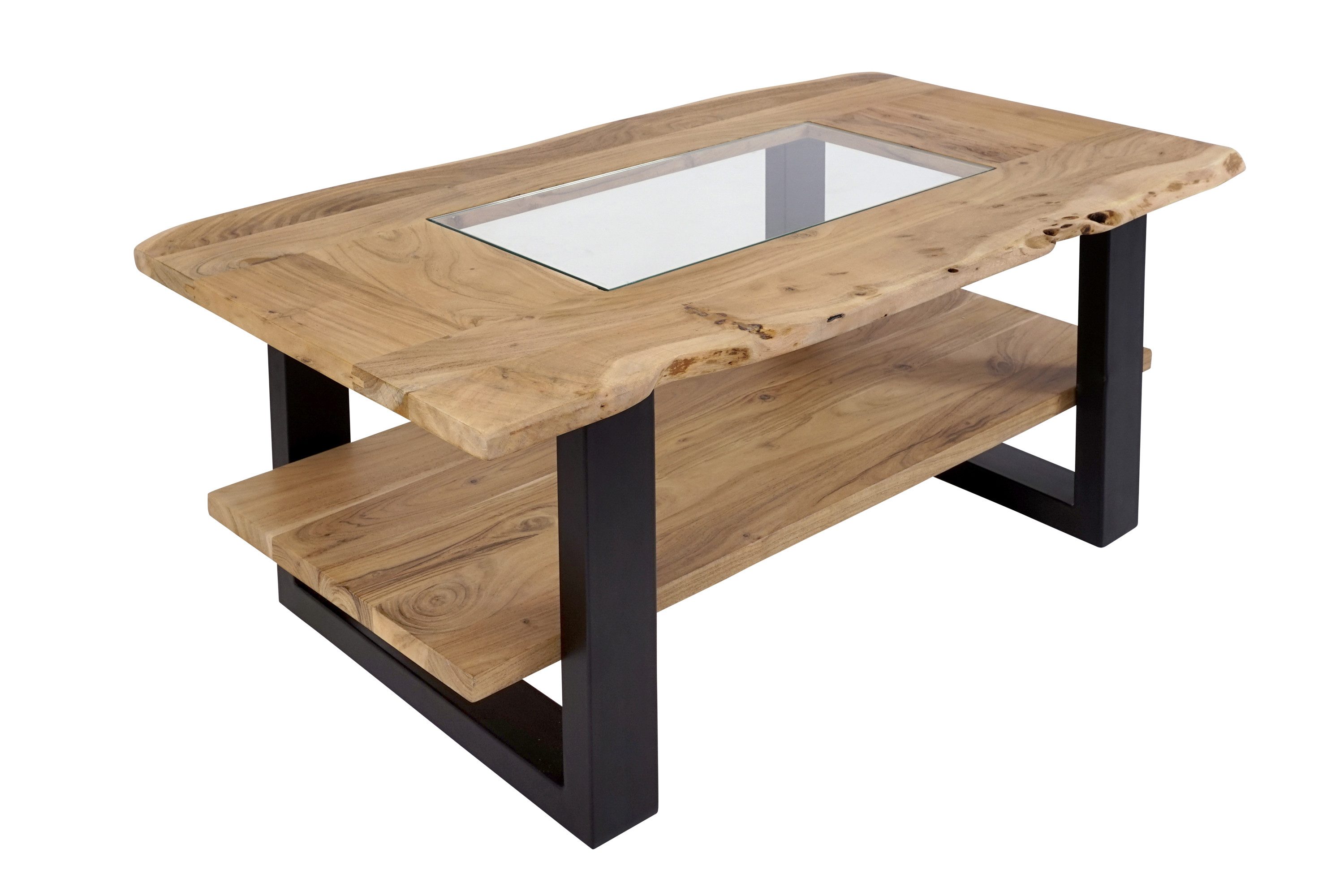 Loreno® Couchtisch Patrick, Akazienholz, mit Glaseinsatz, Baumkante, Metallgestell