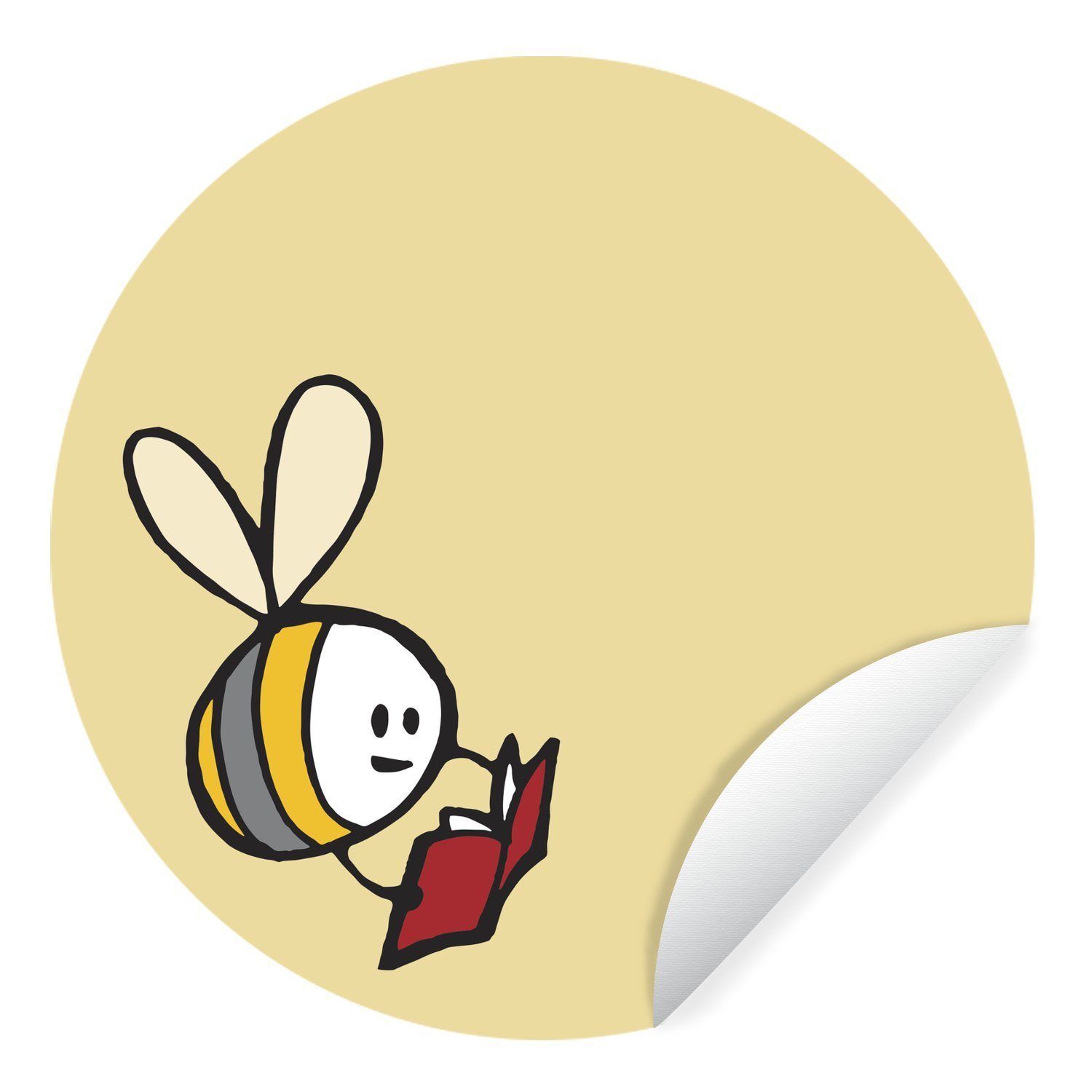 MuchoWow Wandsticker Illustration einer Biene mit einem Buch (1 St), Tapetenkreis für Kinderzimmer, Tapetenaufkleber, Rund, Wohnzimmer