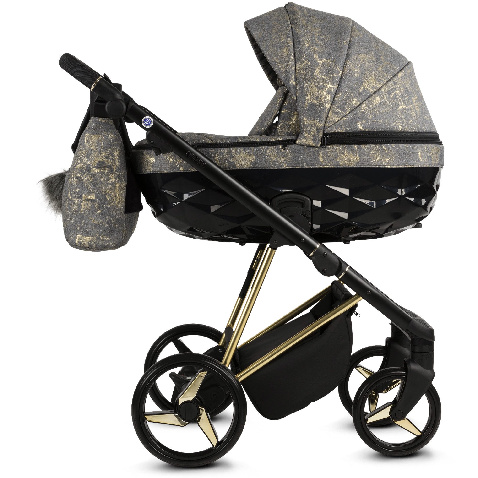 Knirpsenland Kombi-Kinderwagen Milano 2in1 Luxus 3D Wanne, Sportsitz, Wickeltasche, viel Zubehör, (Spar-Set), hohe Sicherheit durch One-Klick System der Kinderwagenaufsätze
