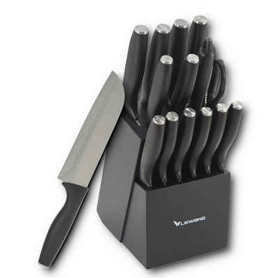 HOOZ Messer-Set 15-teilig mit Messerblock, 13 scharfe Küchenmesser + Schere, Wetzstahl (Set, 15-tlg., Kochmesser für Fleisch Fisch Gemüse Obst), Perfekt für die erste Wohnung