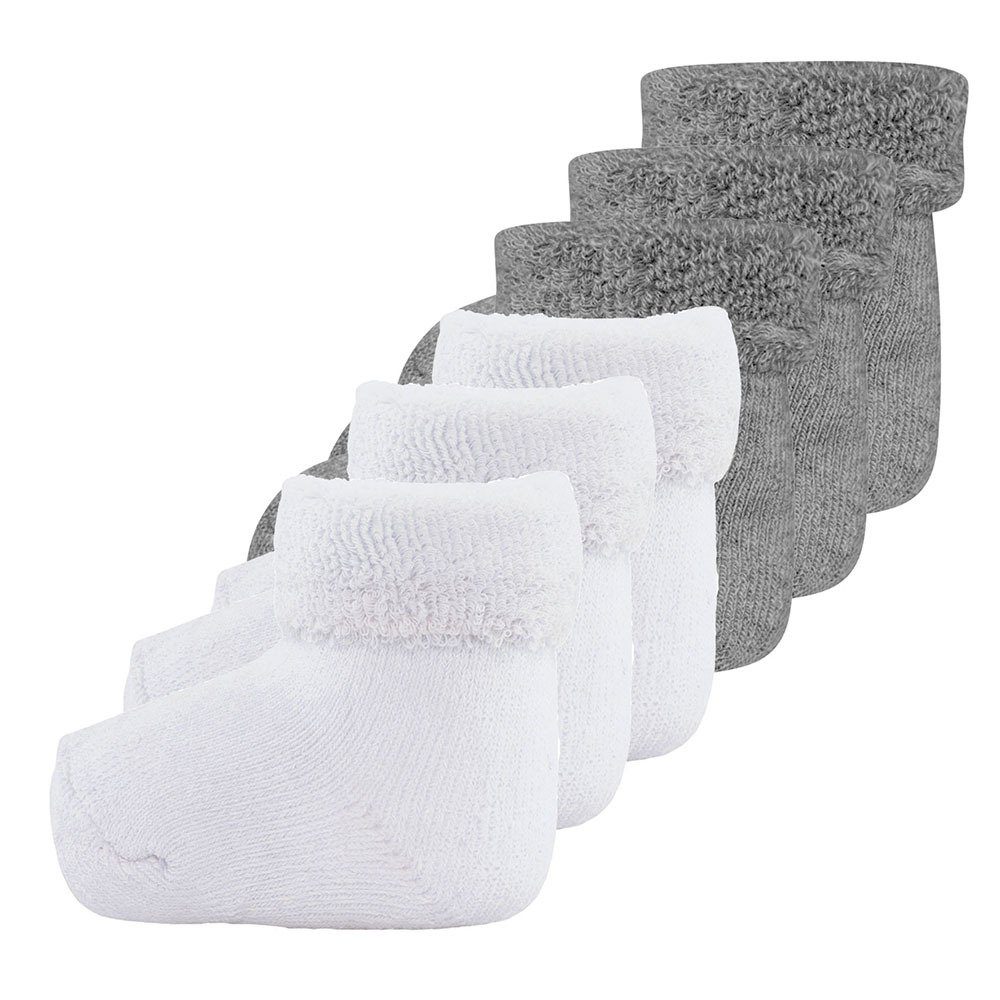 Ewers Socken weiss-grau (6-Paar) Newborn Uni/Ringel Socken