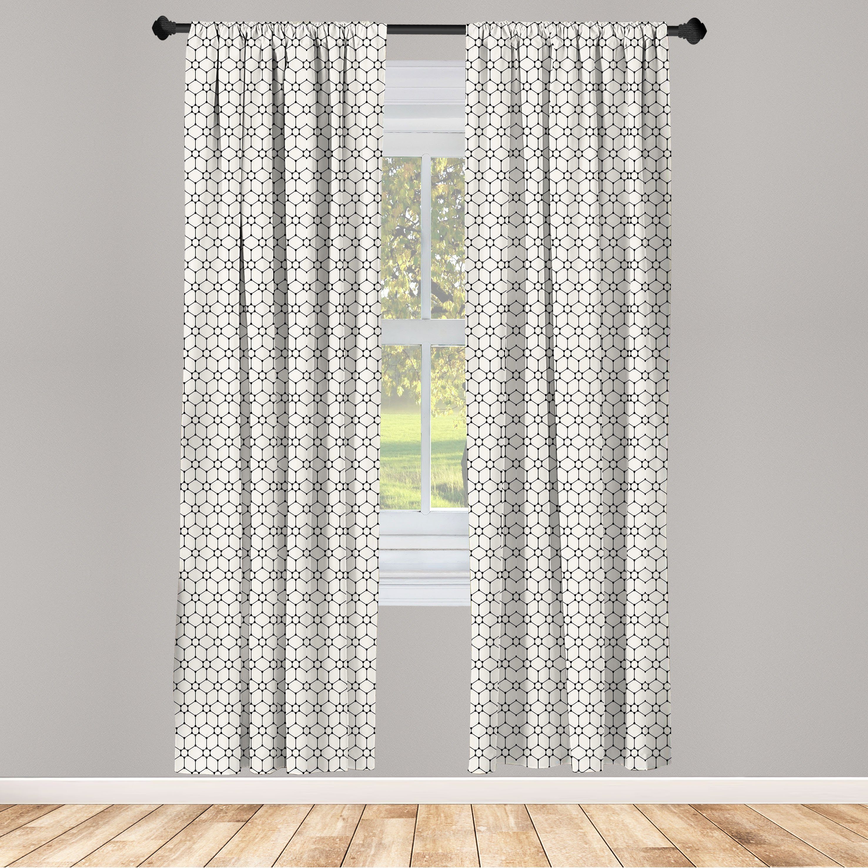 Gardine Vorhang für Wohnzimmer Schlafzimmer Microfaser, verrückte Kunst Inspired Polygonals Dekor, Abakuhaus, Gitter