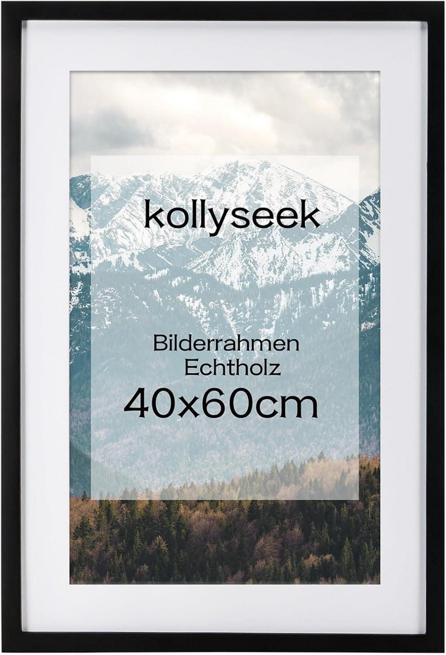 LuxusKollektion Einzelrahmen Bilderrahmen Schwarz 40x60cm Echtholz Passepartout Pine Holz