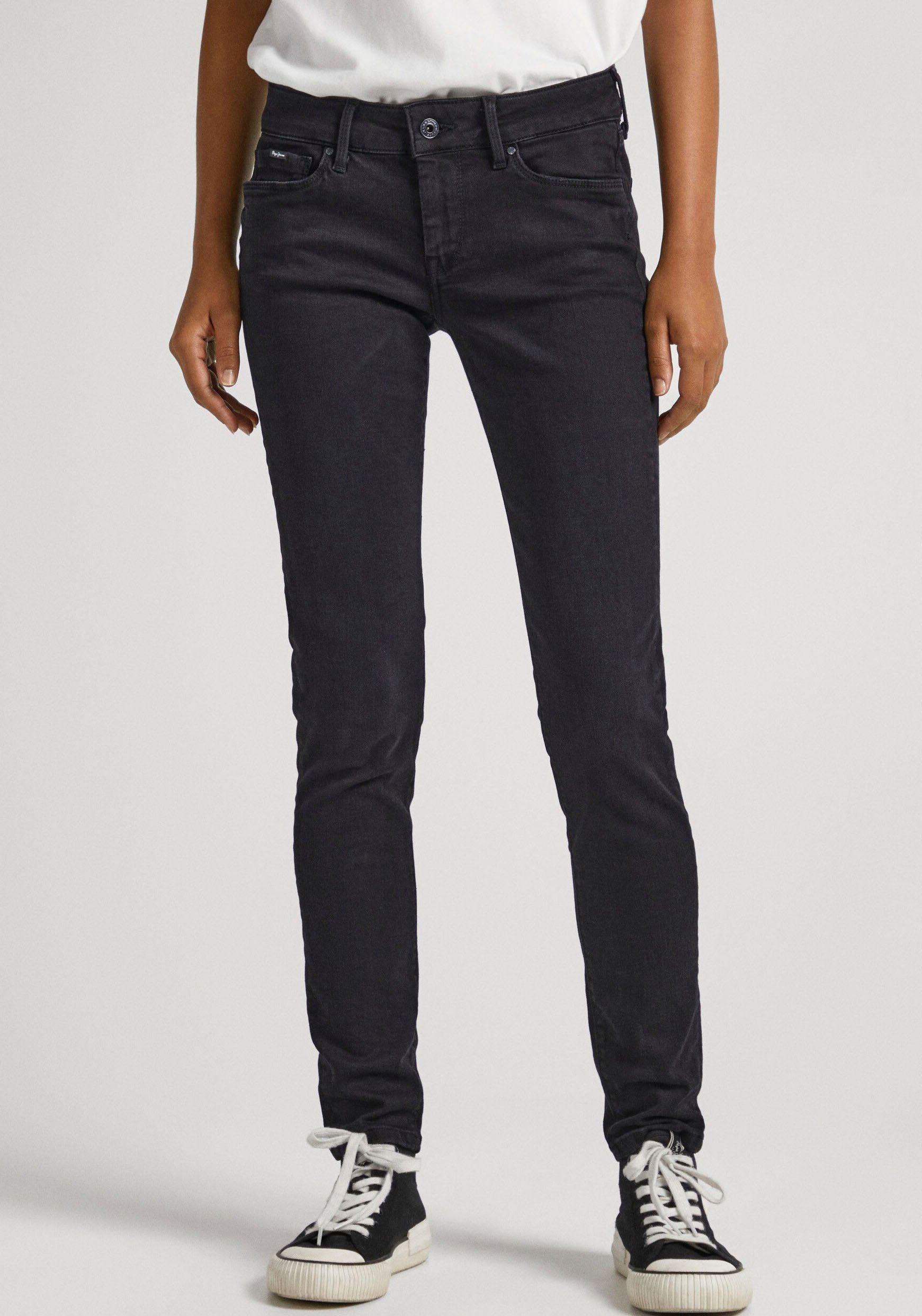 black Stretch-Anteil 1-Knopf Pepe 5-Pocket-Stil im mit Jeans Bund SOHO und Skinny-fit-Jeans