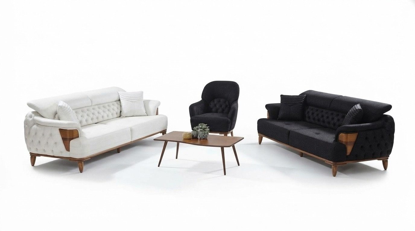 Xlmoebel Polstergarnitur Luxus Chesterfield Sofa 3+3+1 aus Stoff mit Holzrahmen, (Polstergarnitur, 3-tlg., 3+3+1), Made in Europa