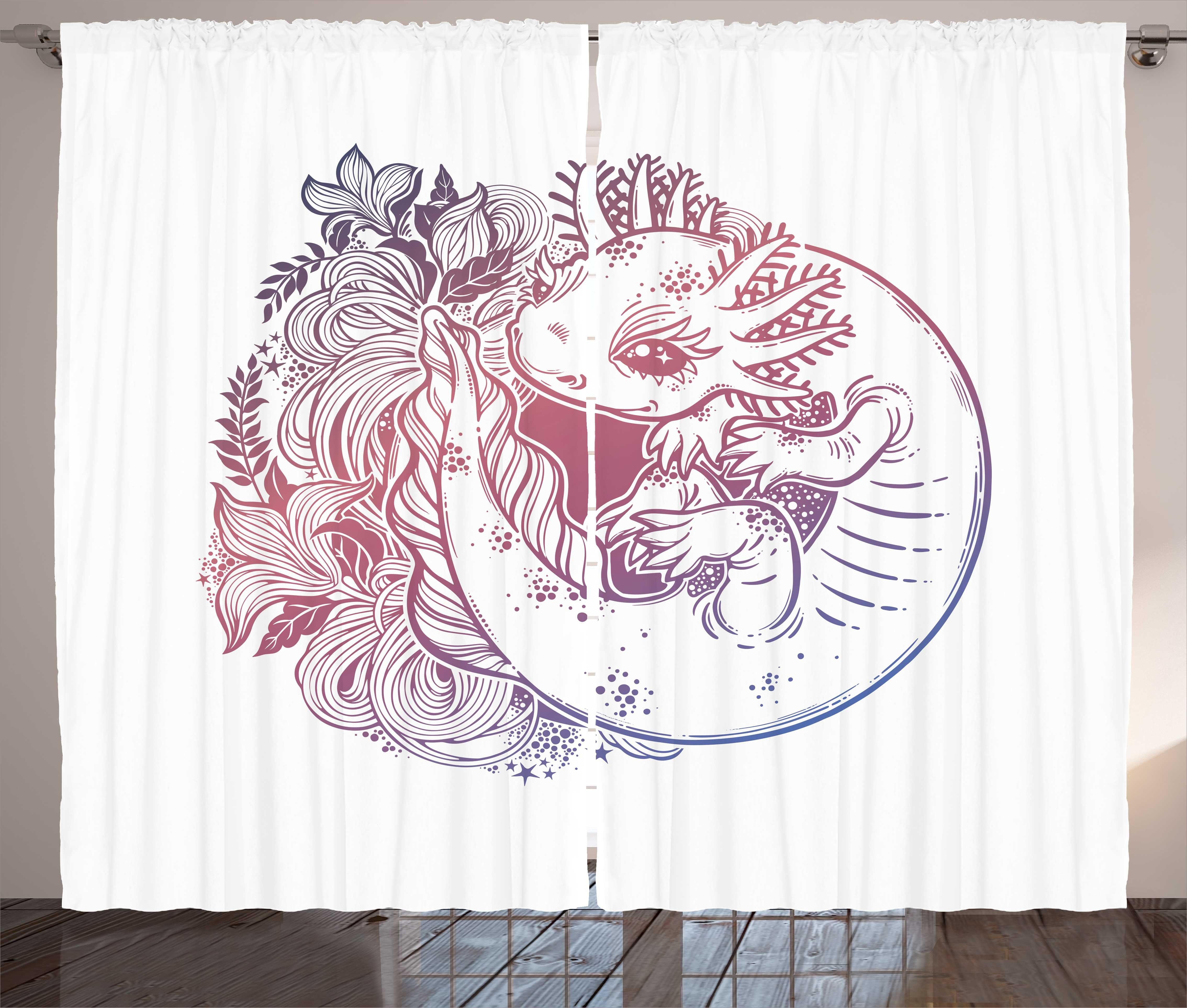 Gardine Schlafzimmer Kräuselband Vorhang mit Schlaufen und Haken, Abakuhaus, Tierkunst Axolotl Little Monster