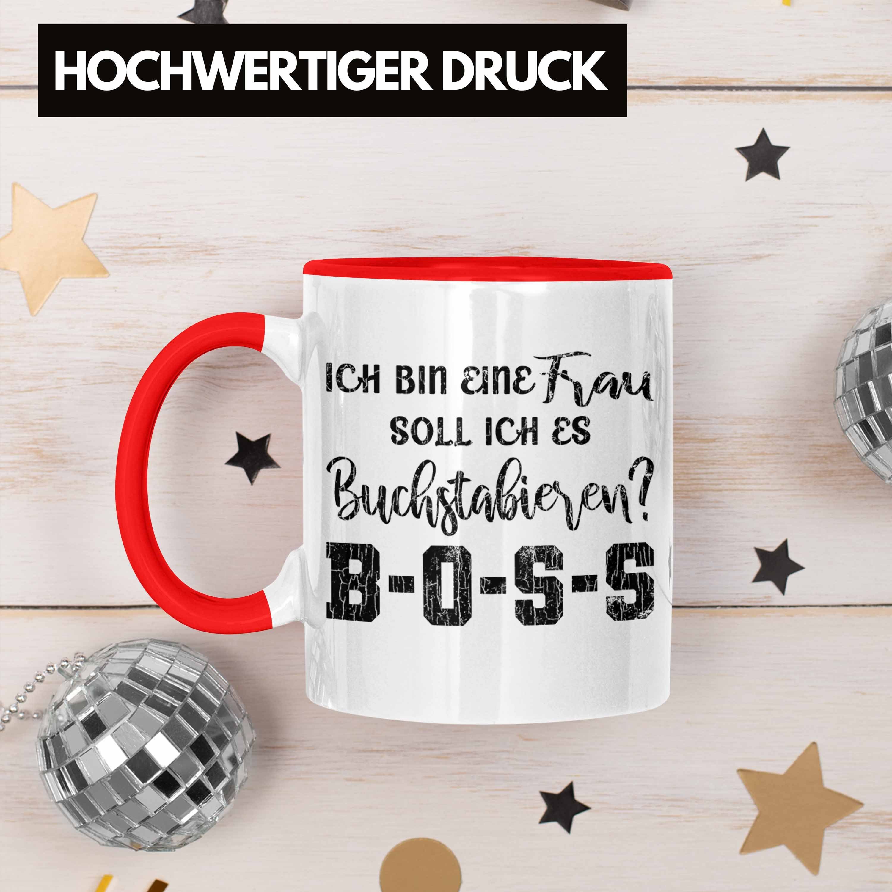 Rot Geschenk Kaffeetasse Trendation Tasse - Mama Boss Tasse Sprüche Lustige Spruch Trendation Frauen Spruch mit Frau