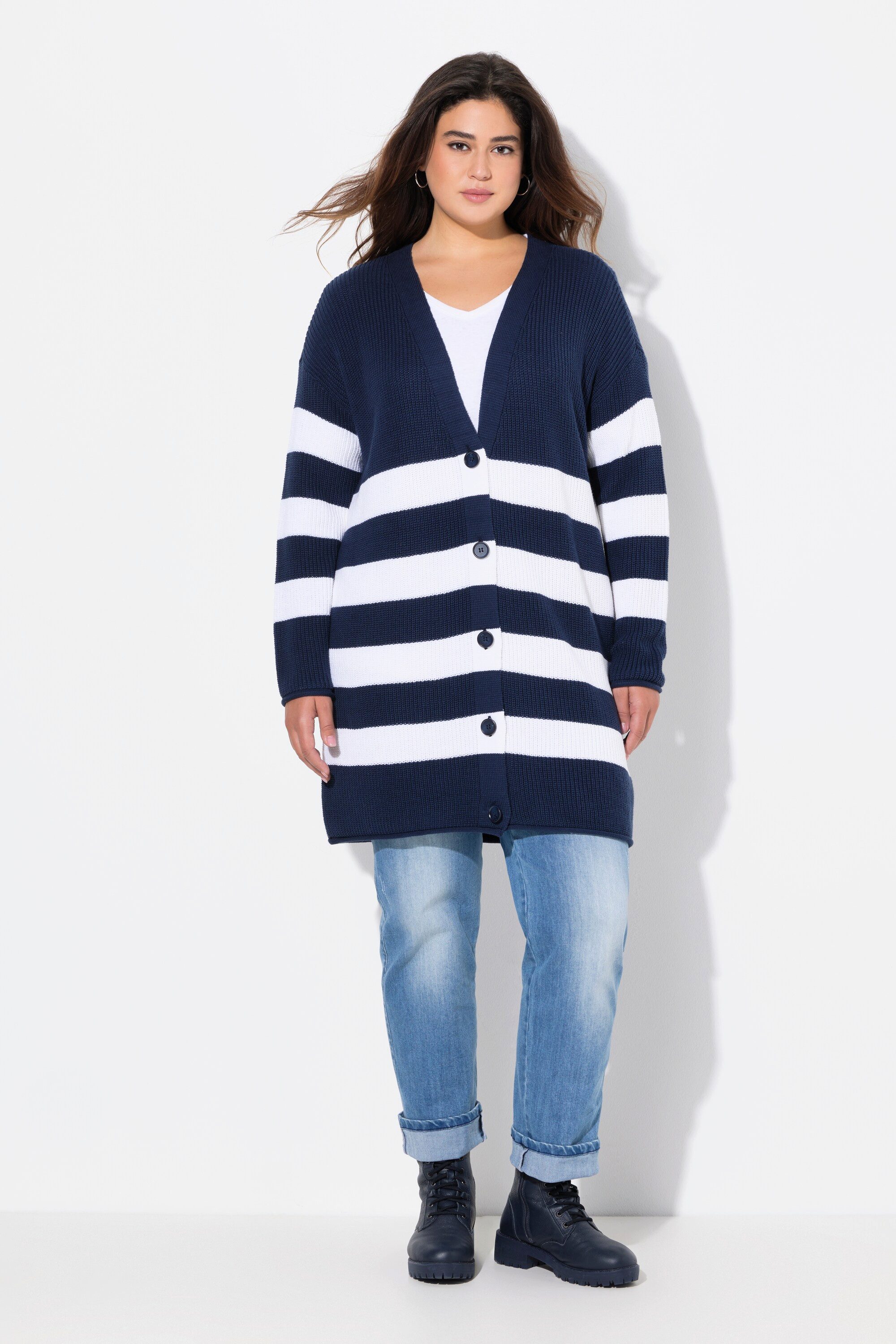 Ulla Popken Strickjacke Strickjacke Streifen Boxy günstig online kaufen