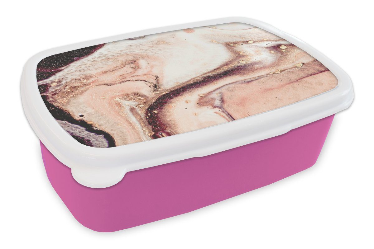 MuchoWow Lunchbox Stein - Marmor - Edelstein - Abstrakt - Natur - Rosa, Kunststoff, (2-tlg), Brotbox für Erwachsene, Brotdose Kinder, Snackbox, Mädchen, Kunststoff