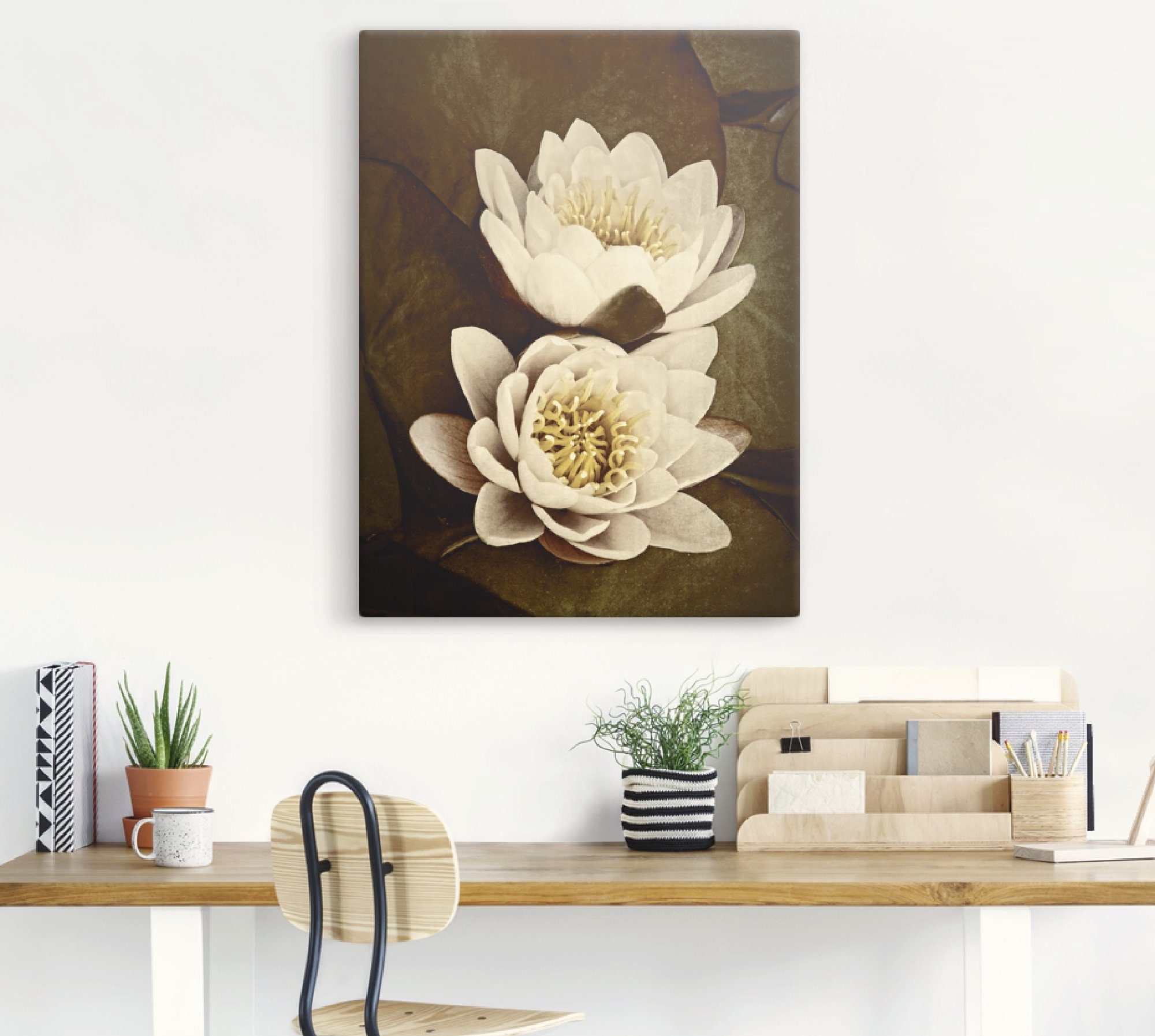 Artland Leinwandbild Seerosenblätter Duo, Blumen (1 St), auf Holzrahmen gespannt