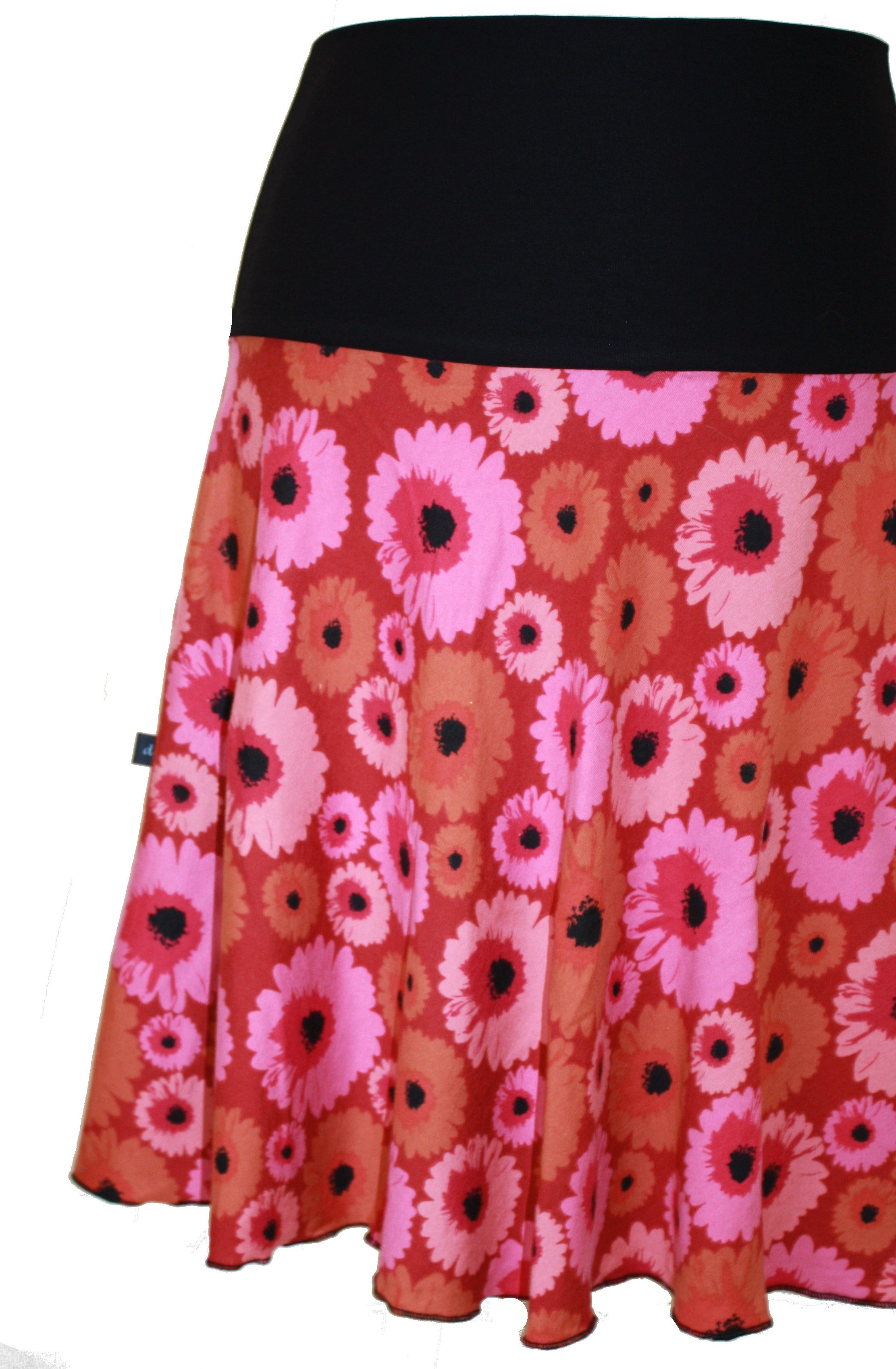 dunkle design A-Linien-Rock Sommer Sweat Schwarz Rot Pink Bunt 57cm elastischer Bund