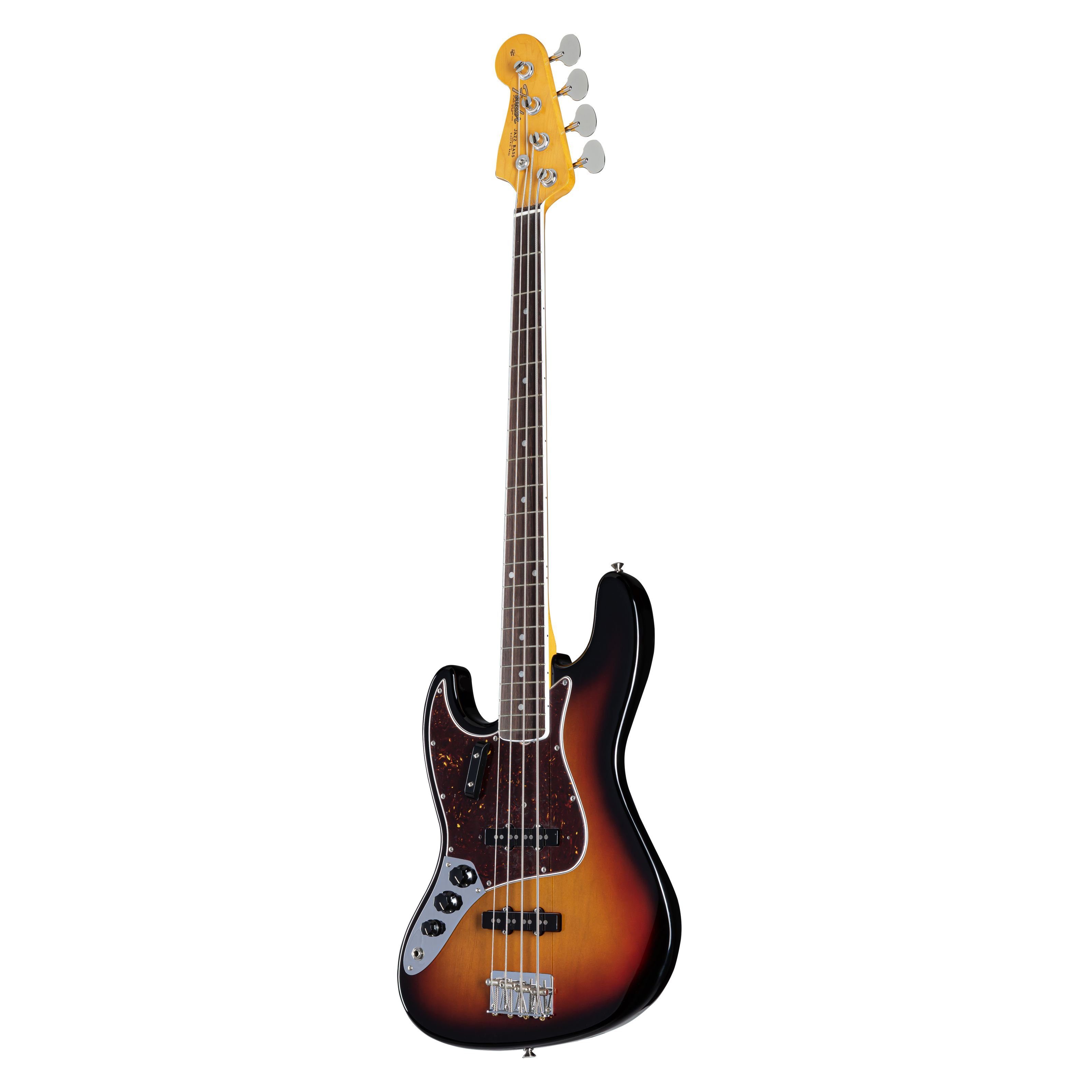 Fender E-Bass, E-Bässe, Linkshänder E-Bässe, American Vintage II 1966 Jazz Bass Lefthand RW 3-Color Sunburst -