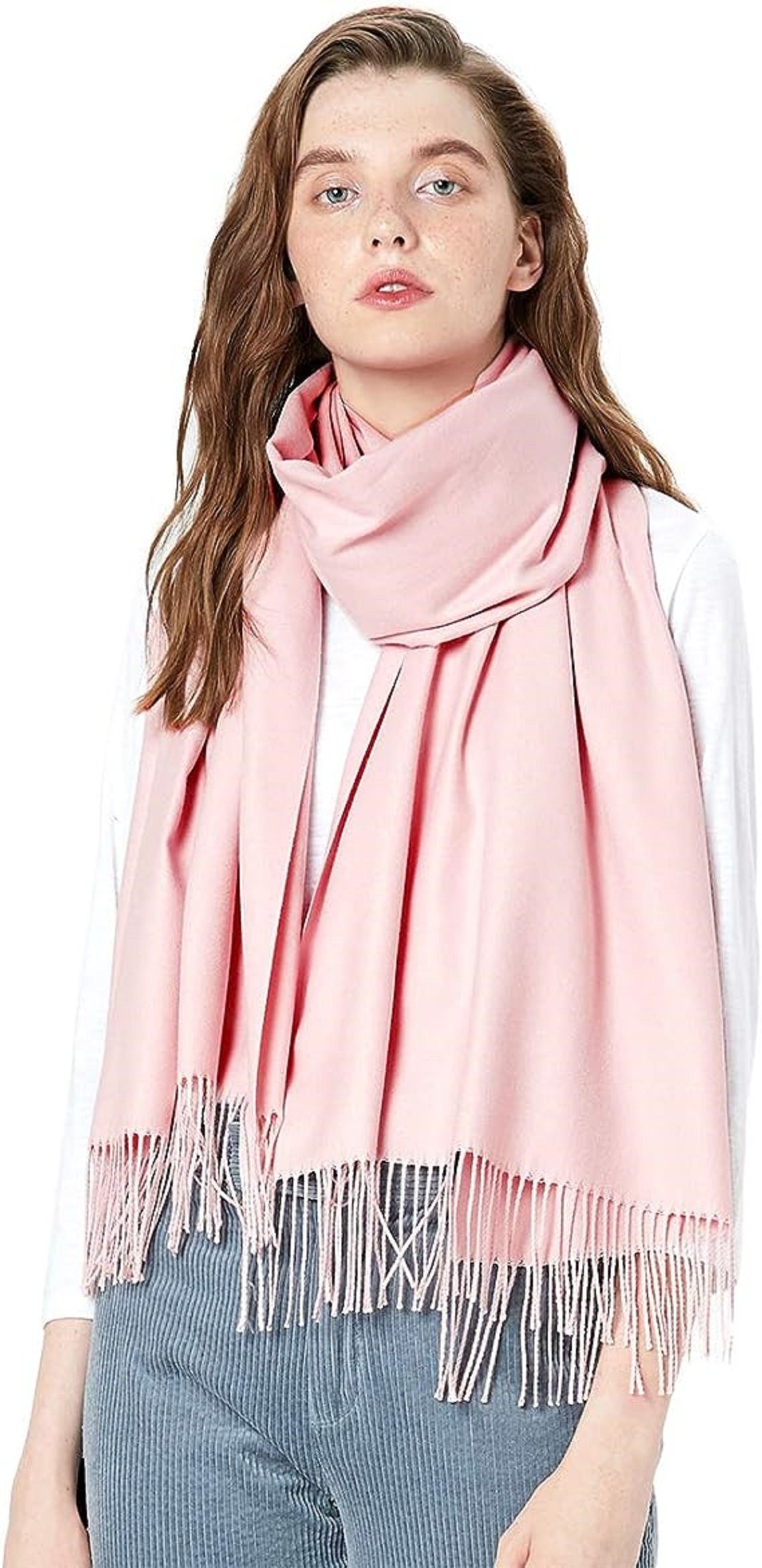 autolock Modeschal Schal Damen Warm Herbst unifarben Baumwolle, mit modischen fransen rosa