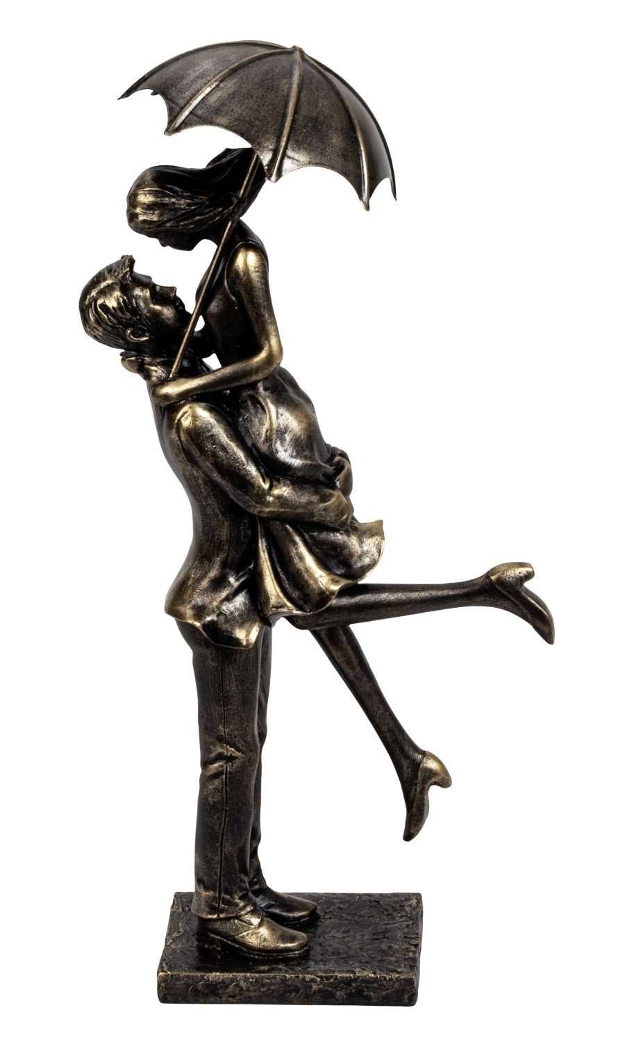 MF Skulptur Liebesmoment Skulptur Paar mit Regenschirm Polyresin Gold Schwarz (1 St)