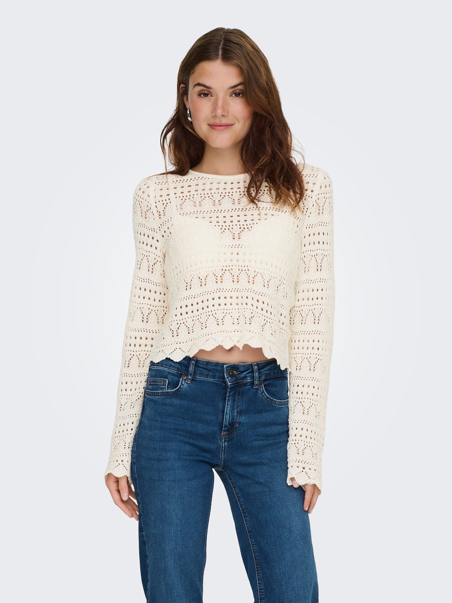 ONLY Strickpullover ONLELKE LIFE LS PULLOVER KNT NOOS Lochstickerei, verkürzte Form