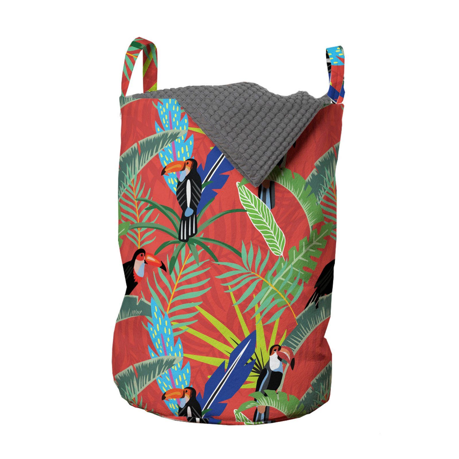Abakuhaus Wäschesäckchen Wäschekorb mit Griffen Kordelzugverschluss für Waschsalons, Tukan Tropische Vögel Regenwald
