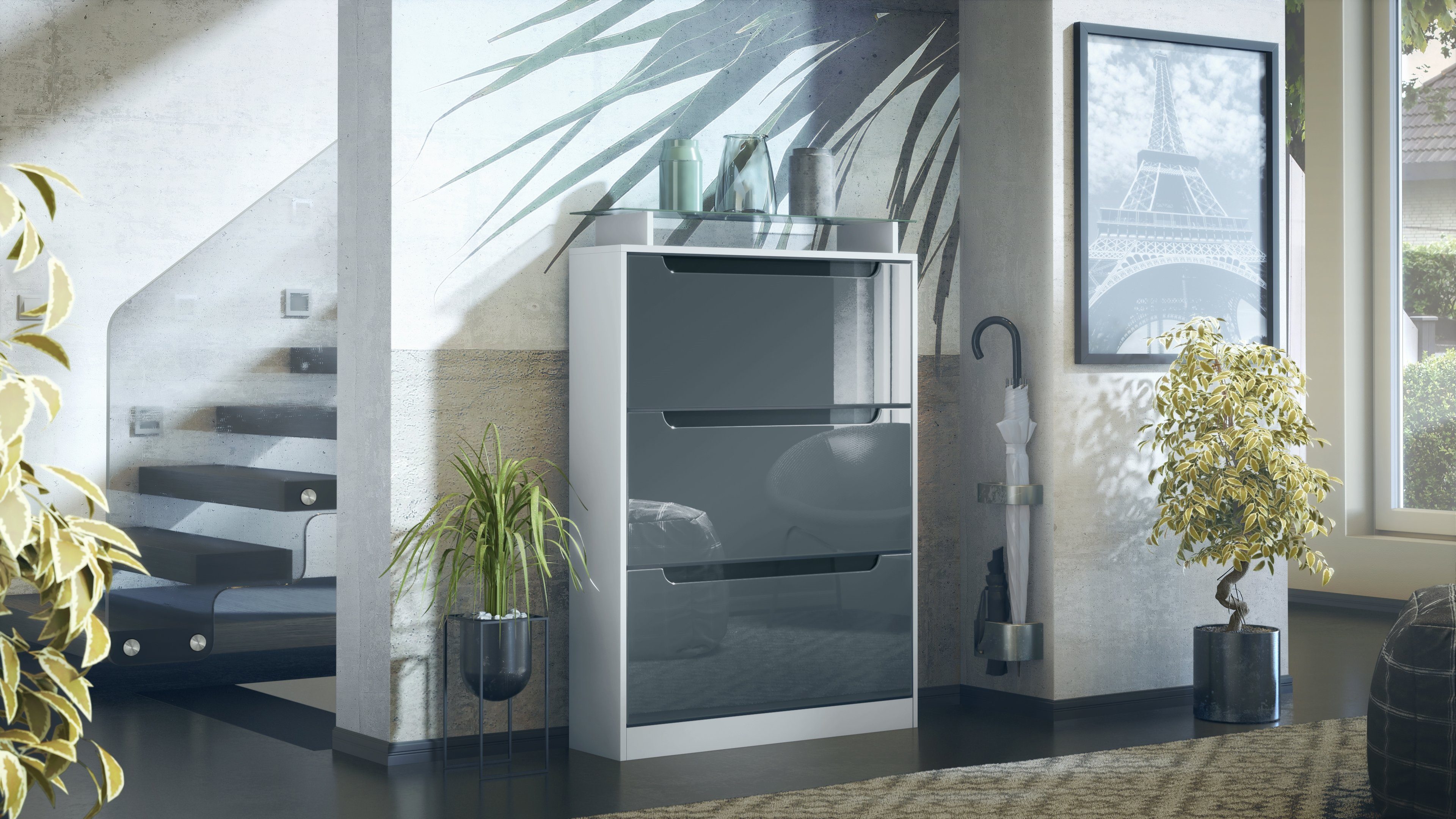 Vladon Schuhschrank Space (Schuhkipper, für 24 Paar Schuhe mit 3 Klappen un günstig online kaufen