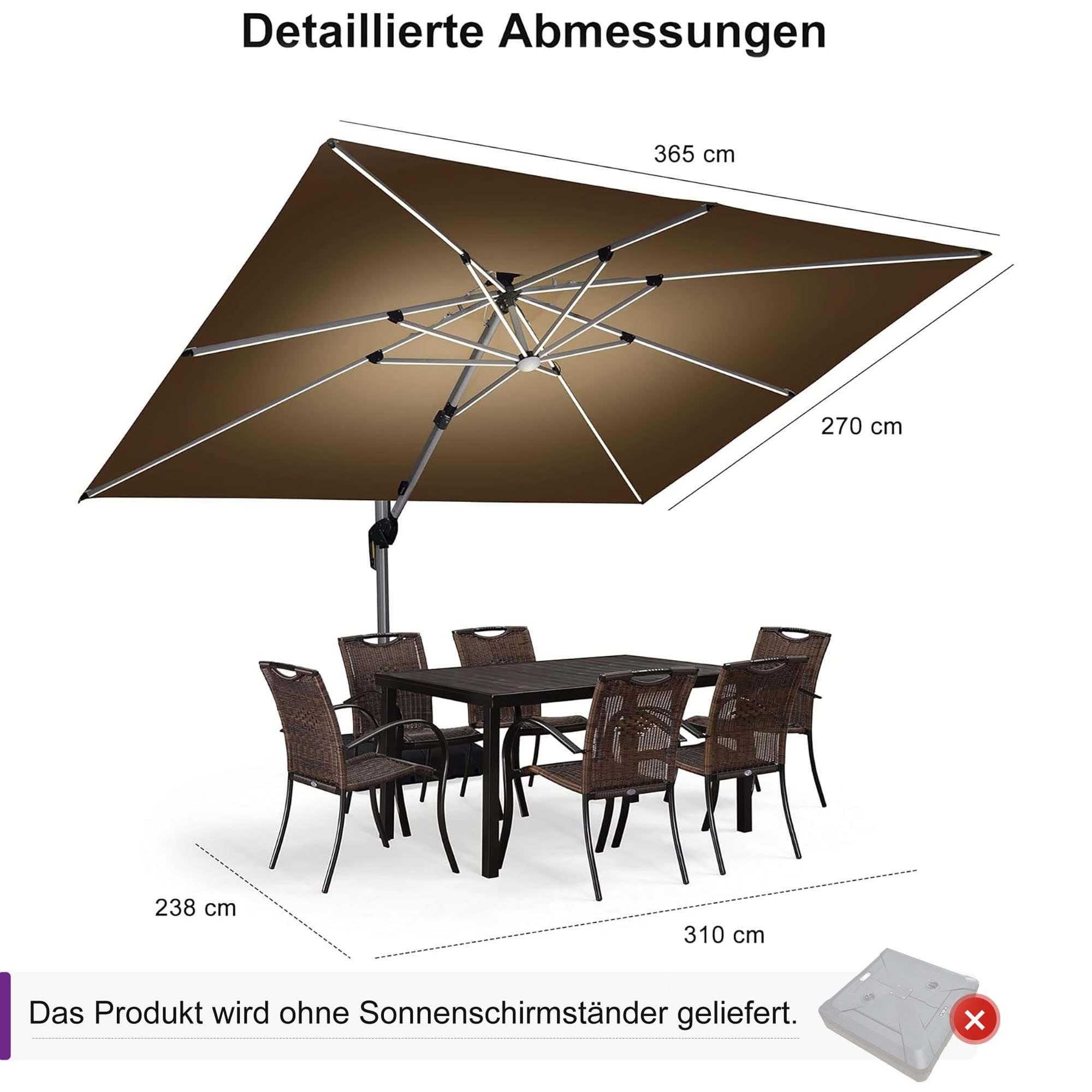 PURPLE LEAF Ampelschirm Rechteckig Außenbereich Alu günstig online kaufen