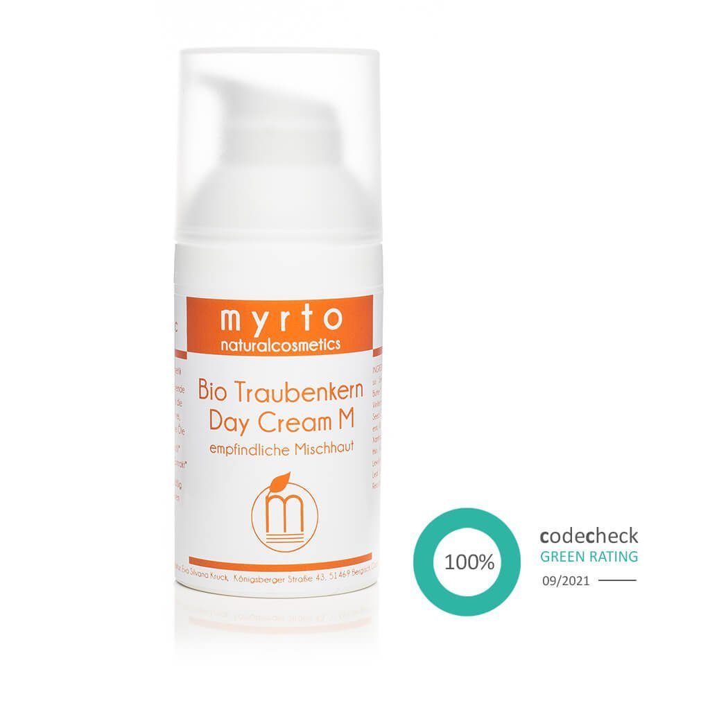 myrto Naturkosmetik Tagescreme myrto Bio Traubenkern Day Cream M -  Gesichtscreme für empfindliche Mischhaut, Bestbewertung bei Codecheck: 100%  Grüner Ring EMPFEHLENSWERT, Dermatest EXCELLENT