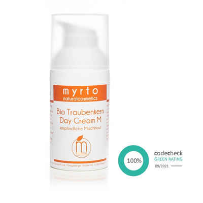 myrto Naturkosmetik Tagescreme Bio Traubenkern Day Cream M - Gesichtscreme für empfindliche Mischhaut, Bestbewertung Codecheck: 100% Grüner Ring
