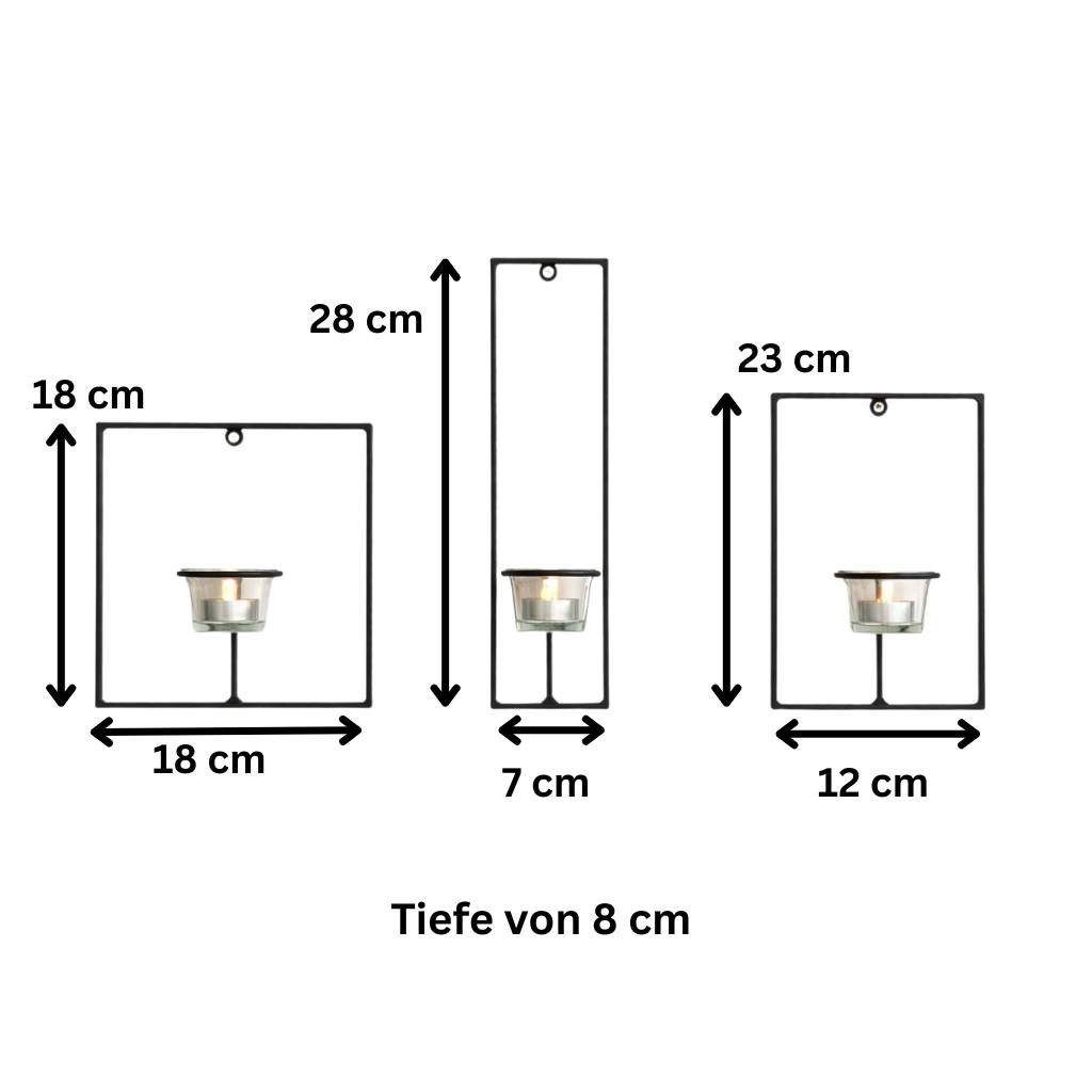 DanDiBo Wandkerzenhalter aus Metall Schwarz Carre 3-tlg. Wandteelichthalter, Teelichthalter für die Wand Teelicht Design Modern