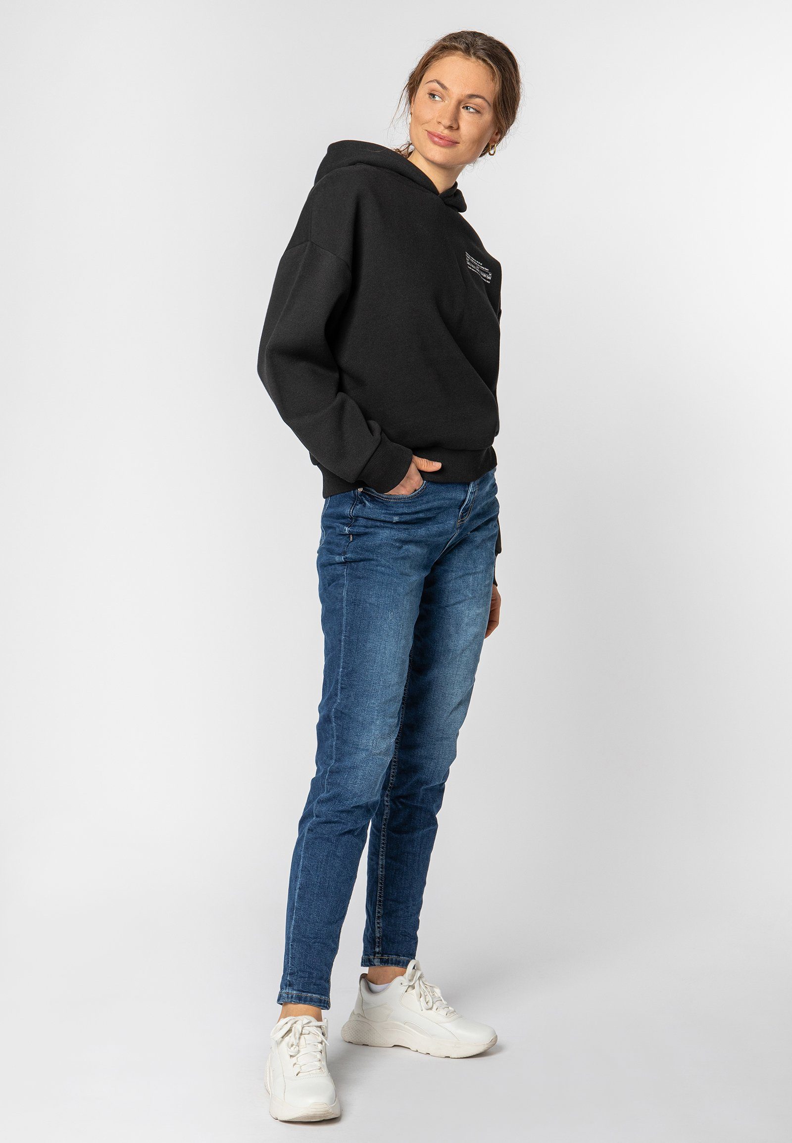 SUBLEVEL Kapuzenpullover Hoodie Mini-Print Sweater, Kapuzensweatshirt mit seitl. Eingrifftaschen