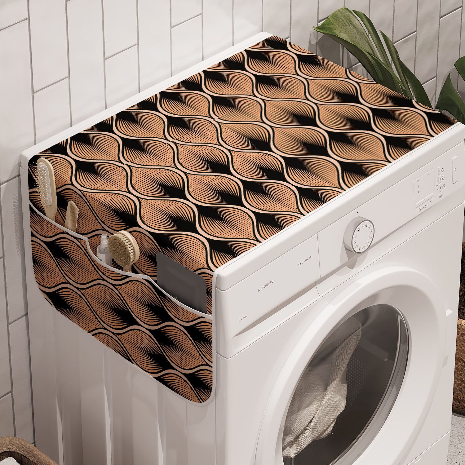 Abakuhaus Badorganizer Anti-Rutsch-Stoffabdeckung für Waschmaschine und Trockner, Retro Damast inspiriert Streifen Strudel
