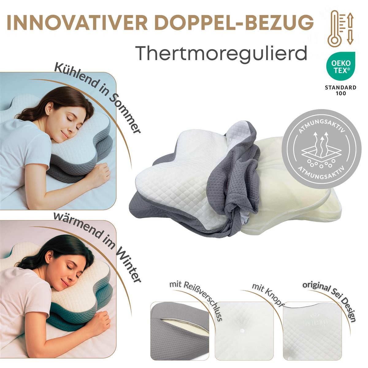 SEI Design Nackenstützkissen Sei Design orthopädisches Nackenstützkissen VISCO AIR, Viscoelastisch, Füllung: Memory Schaum, Bezug: Cooling & Lyocell – atmungsak – Bild 5 von 5