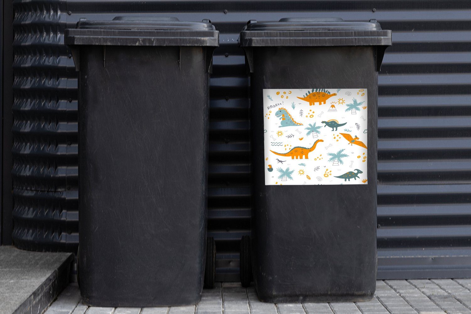 Dinosaurier Wandsticker Sticker, St), (1 - Mülltonne, Orange Container, MuchoWow Abfalbehälter Mülleimer-aufkleber, - Kinderzimmer