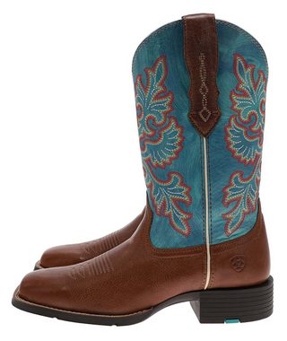 Ariat ROUND UP WIDE SQUARE TOE Braun Blau Cowboystiefel Damen Westernreitstiefel