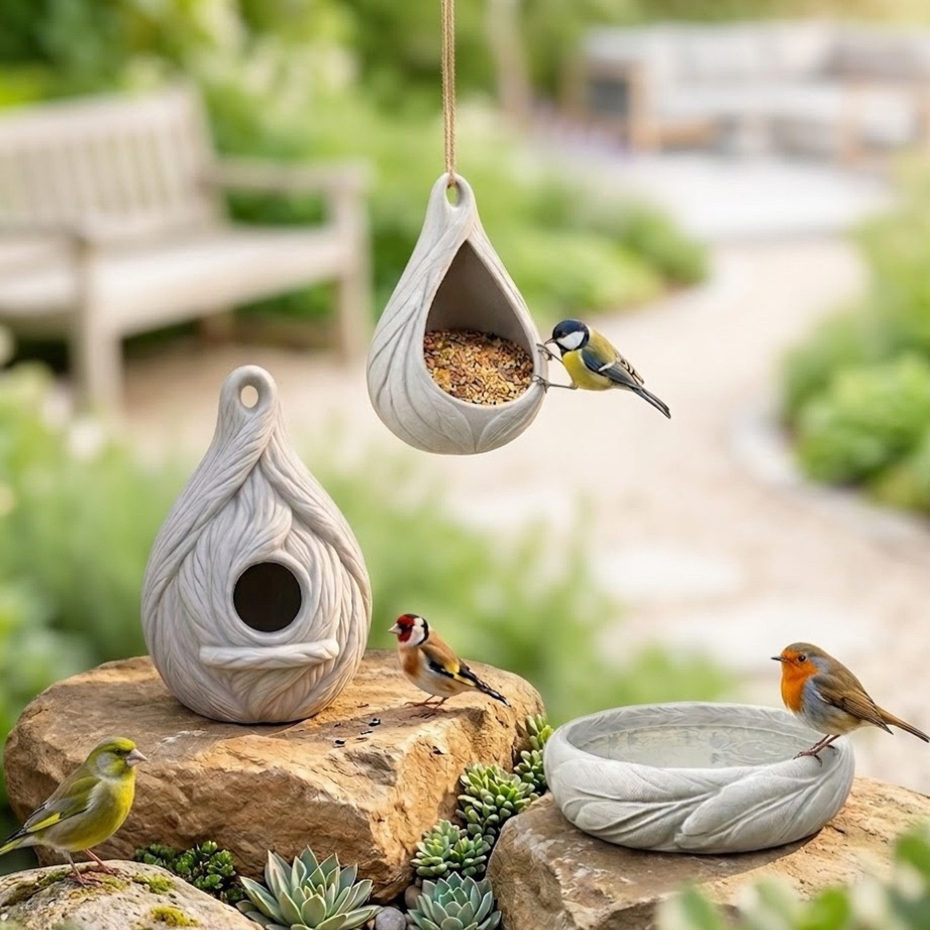 Mimaro Vogeltränke Vogel Oase 3er Set – Vogelhaus Nistkasten, Futterstelle, Vogeltränke