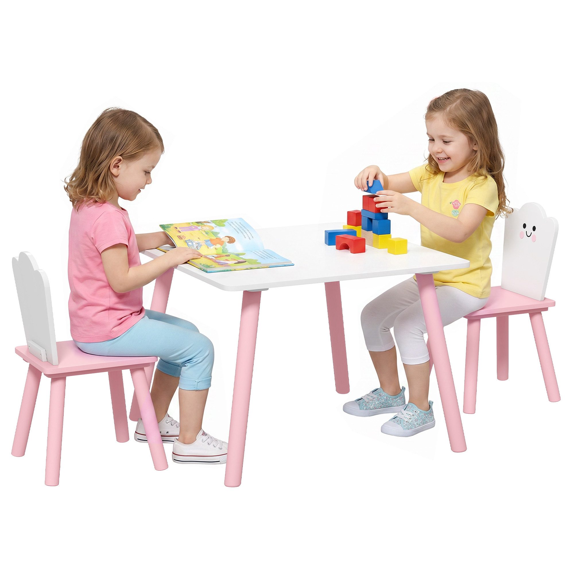 AIYAPLAY Kindersitzgruppe Kindertisch mit 2 Stühlen, (Set, 3-tlg., 1 Tisch, 2 Stühle), abgerundete Kanten